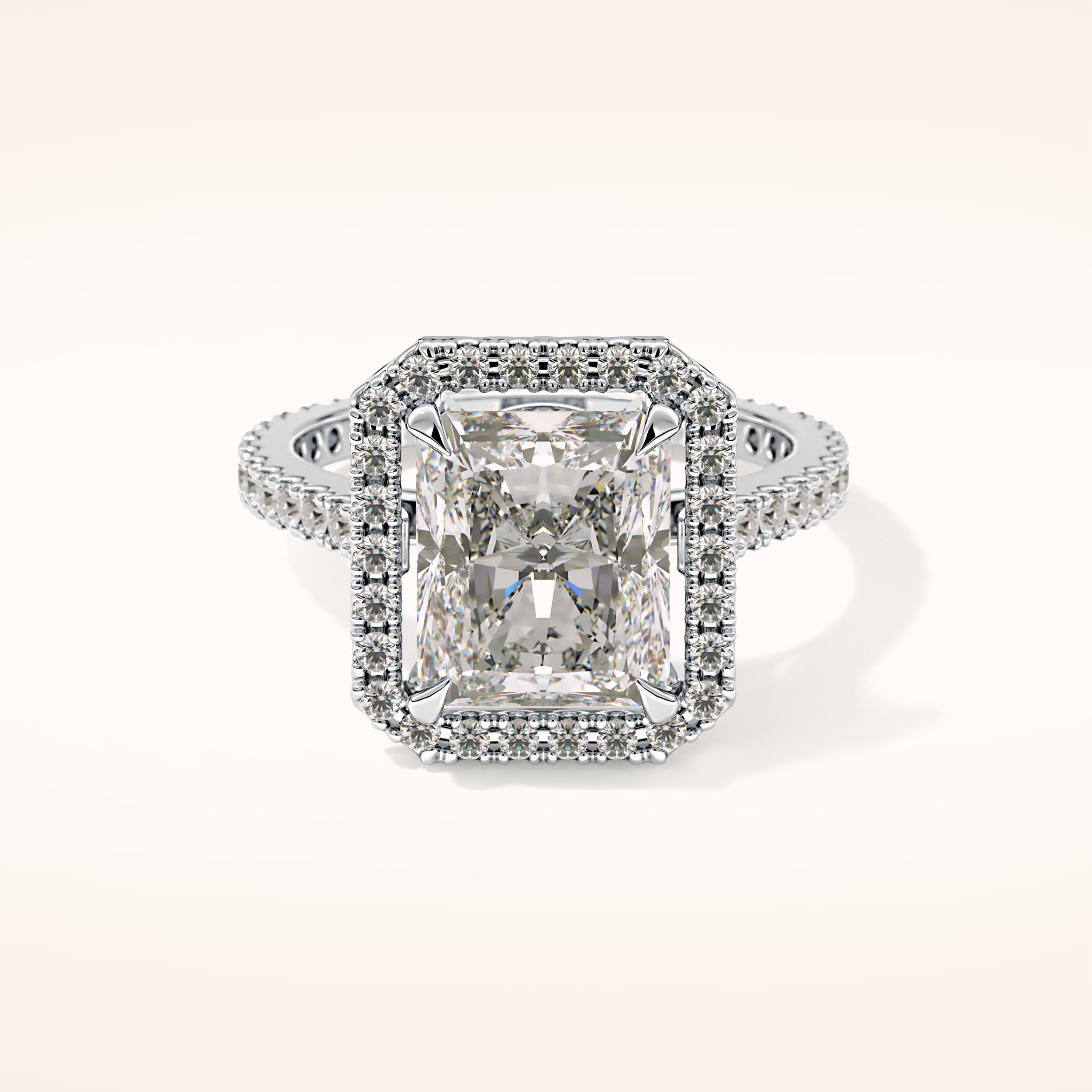 4.51 CT Radiant Shaped Pave & Hidden Halo Moissanite Engagement Ring