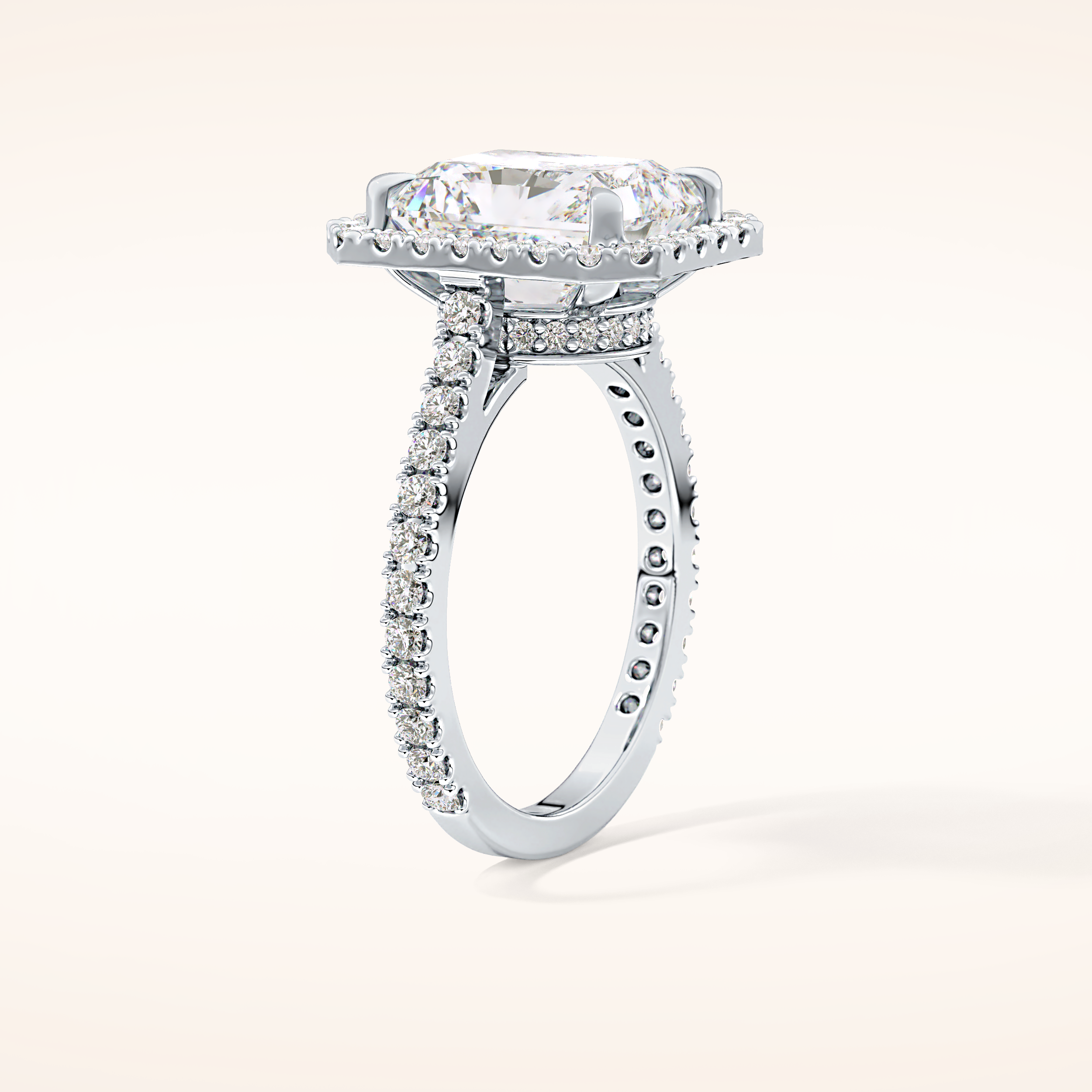 4.51 CT Radiant Shaped Pave & Hidden Halo Moissanite Engagement Ring