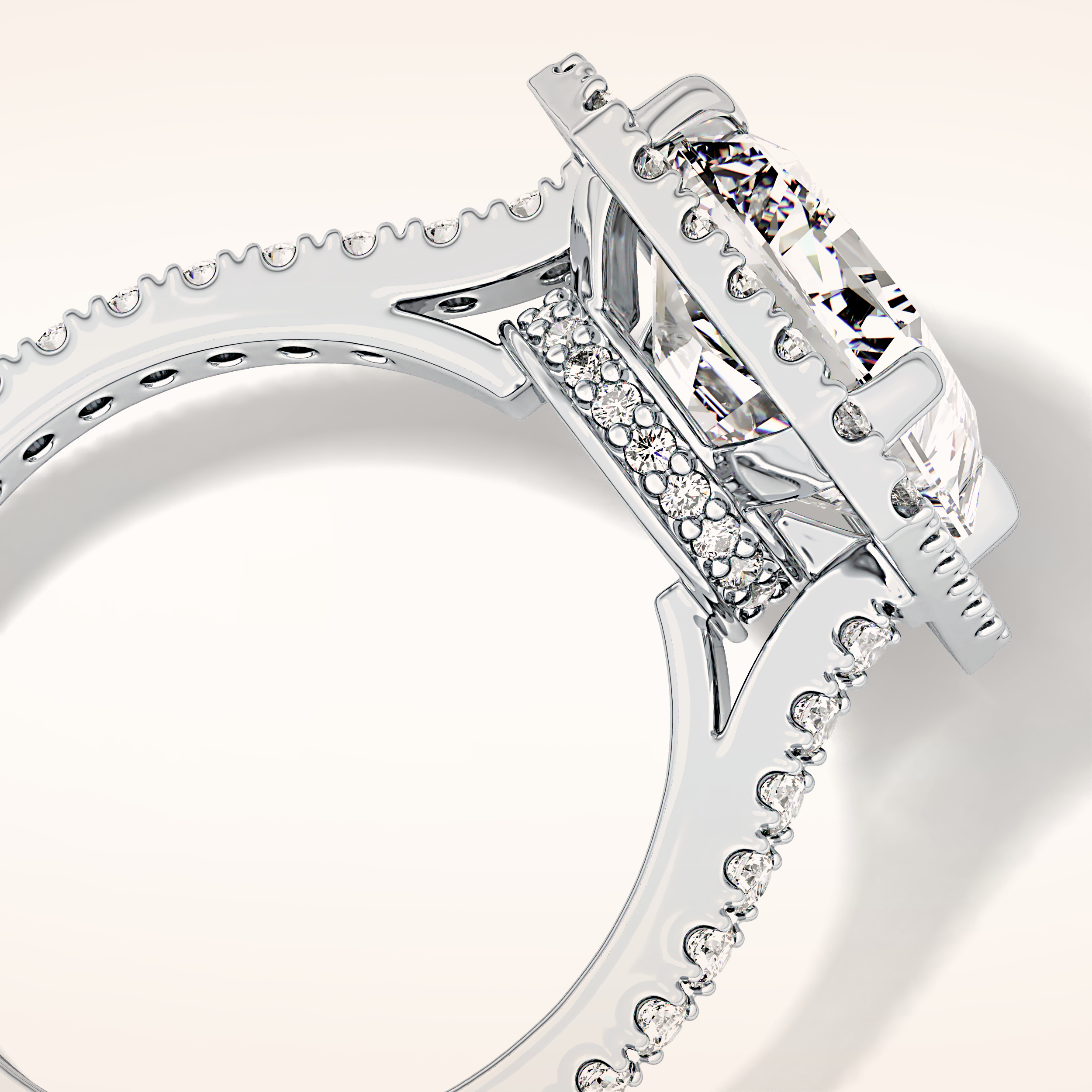 4.51 CT Radiant Shaped Pave & Hidden Halo Moissanite Engagement Ring
