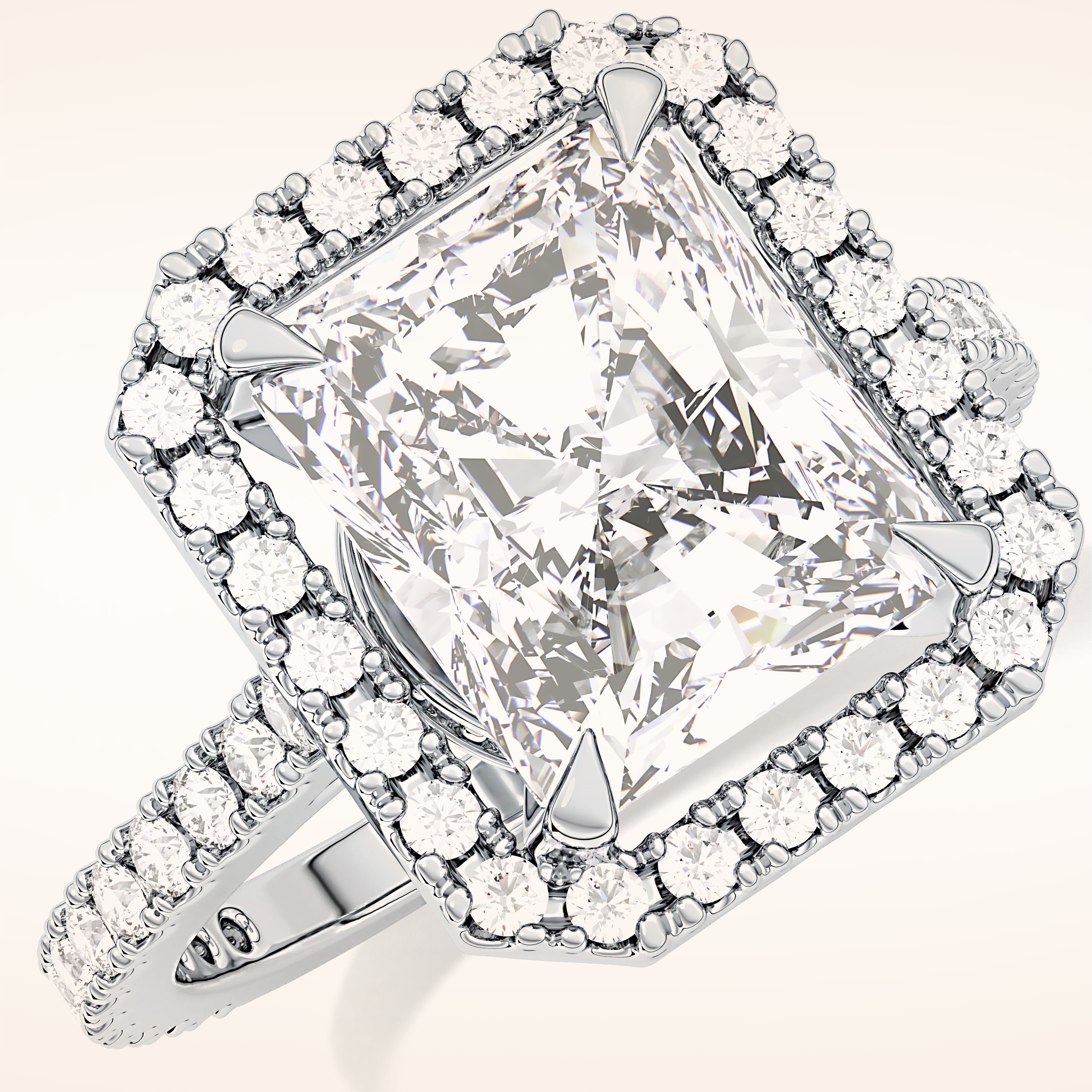 4.51 CT Radiant Shaped Pave & Hidden Halo Moissanite Engagement Ring
