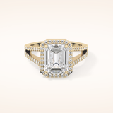 3.1 CT Emerald Shaped Split Shank & Halo Moissanite Engagement Ring