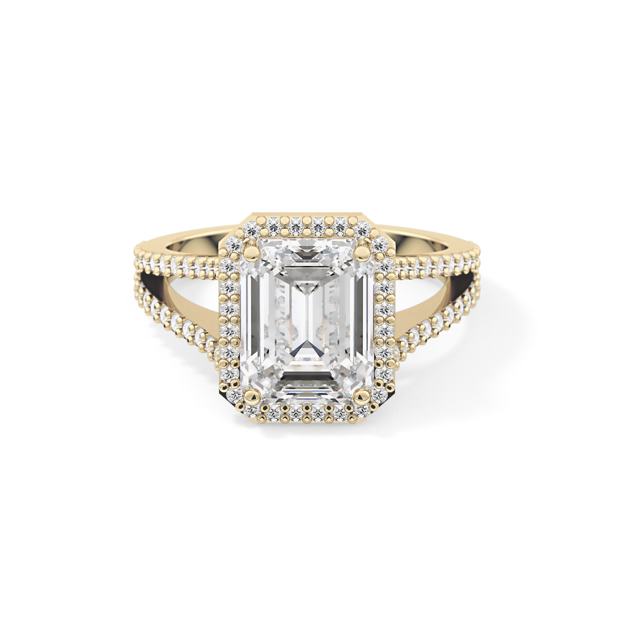 Emerald Halo & Split Shank Pave Lab Grown Diamond Engagement Ring