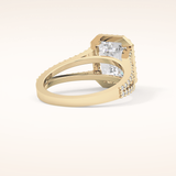 3.1 CT Emerald Shaped Split Shank & Halo Moissanite Engagement Ring