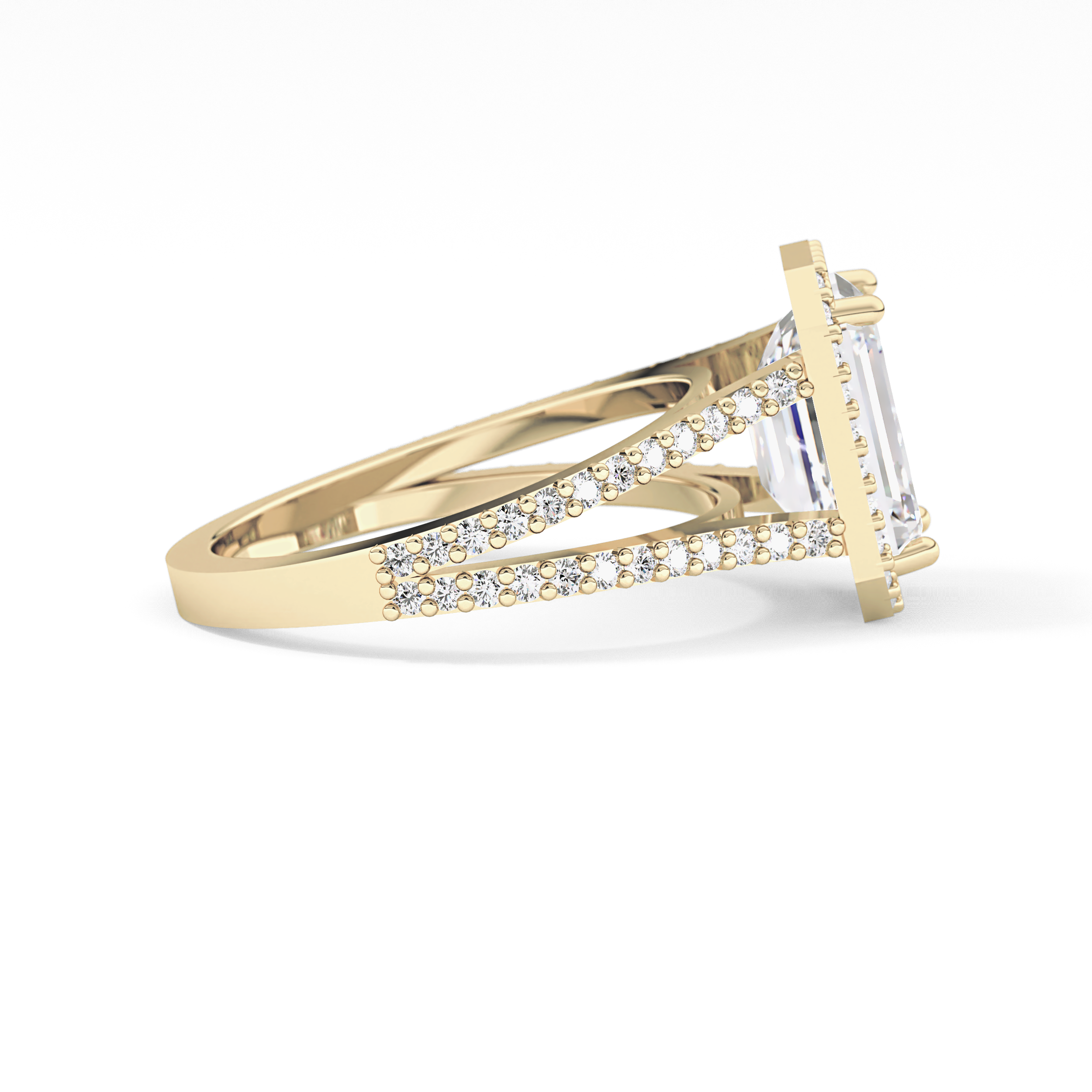 Emerald Halo & Split Shank Pave Lab Grown Diamond Engagement Ring