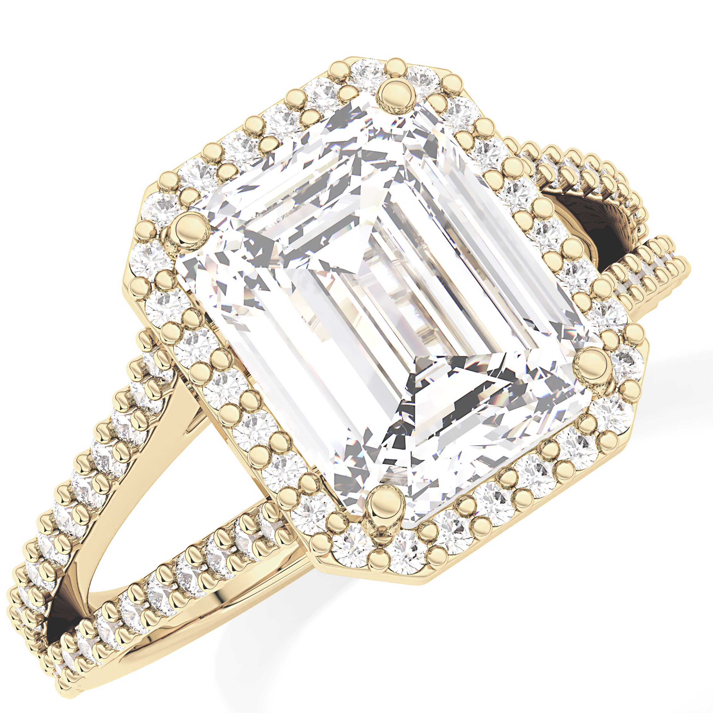 Emerald Halo & Split Shank Pave Lab Grown Diamond Engagement Ring