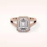 3.1 CT Emerald Shaped Split Shank & Halo Moissanite Engagement Ring