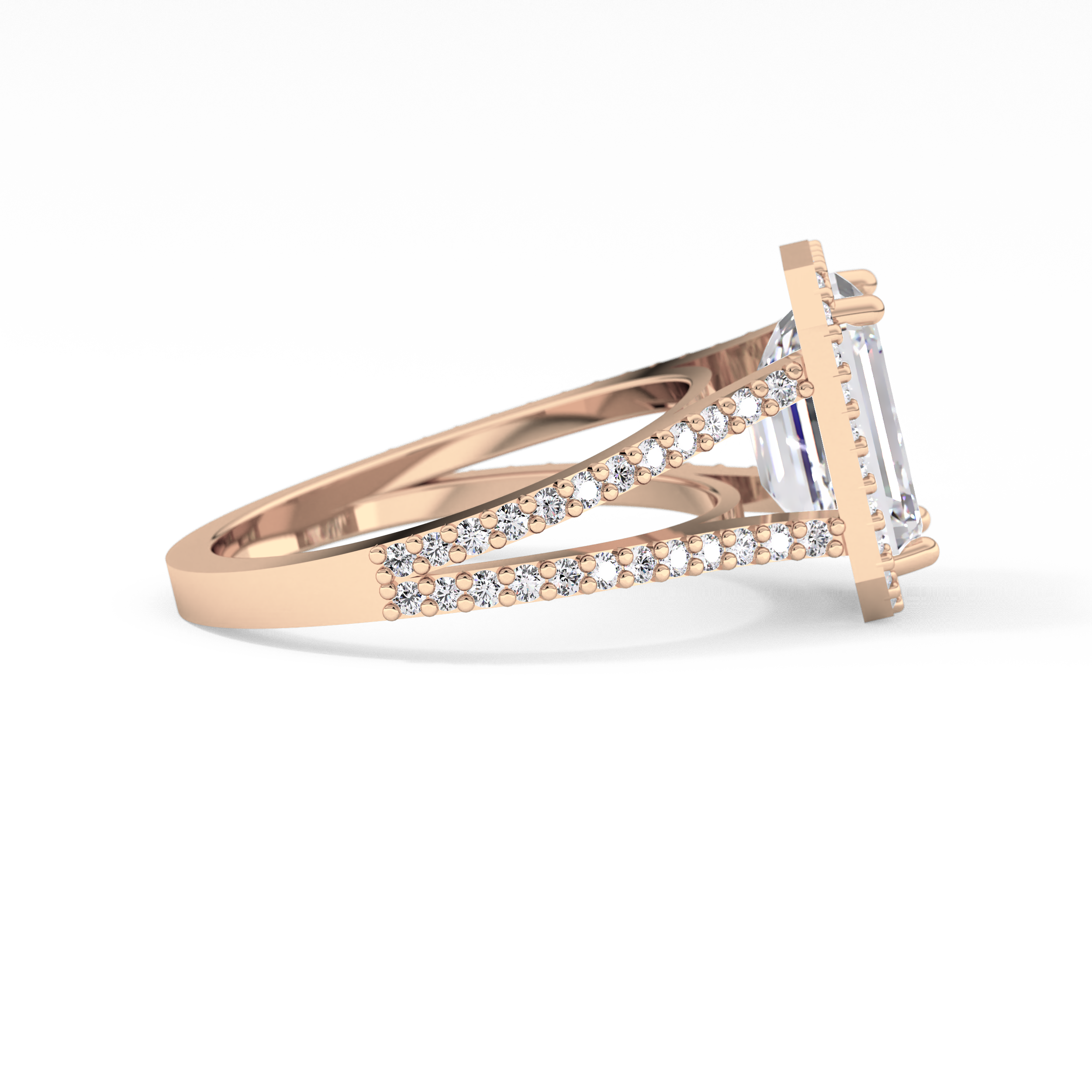 Emerald Halo & Split Shank Pave Lab Grown Diamond Engagement Ring