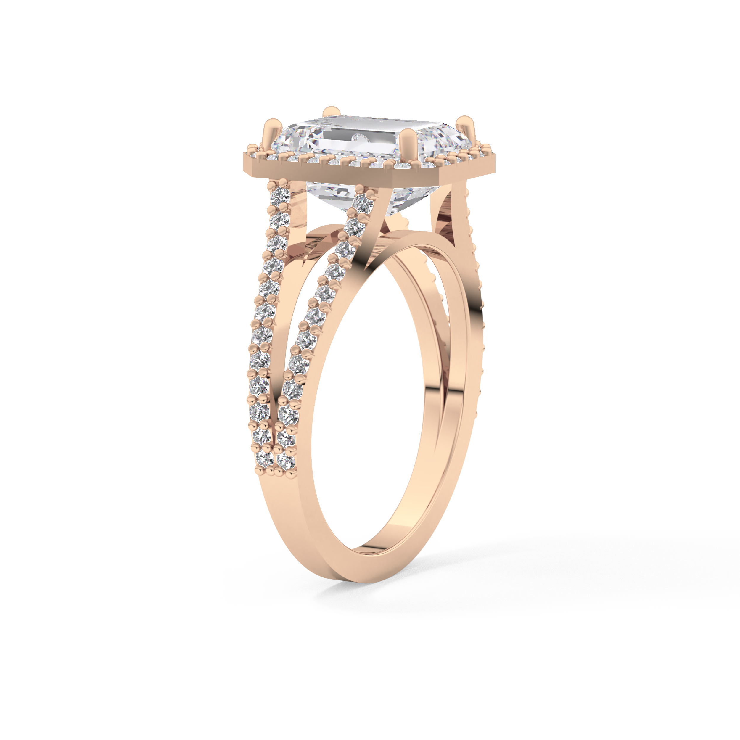 Emerald Halo & Split Shank Pave Lab Grown Diamond Engagement Ring