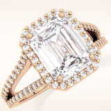 3.1 CT Emerald Shaped Split Shank & Halo Moissanite Engagement Ring