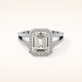 3.1 CT Emerald Shaped Split Shank & Halo Moissanite Engagement Ring