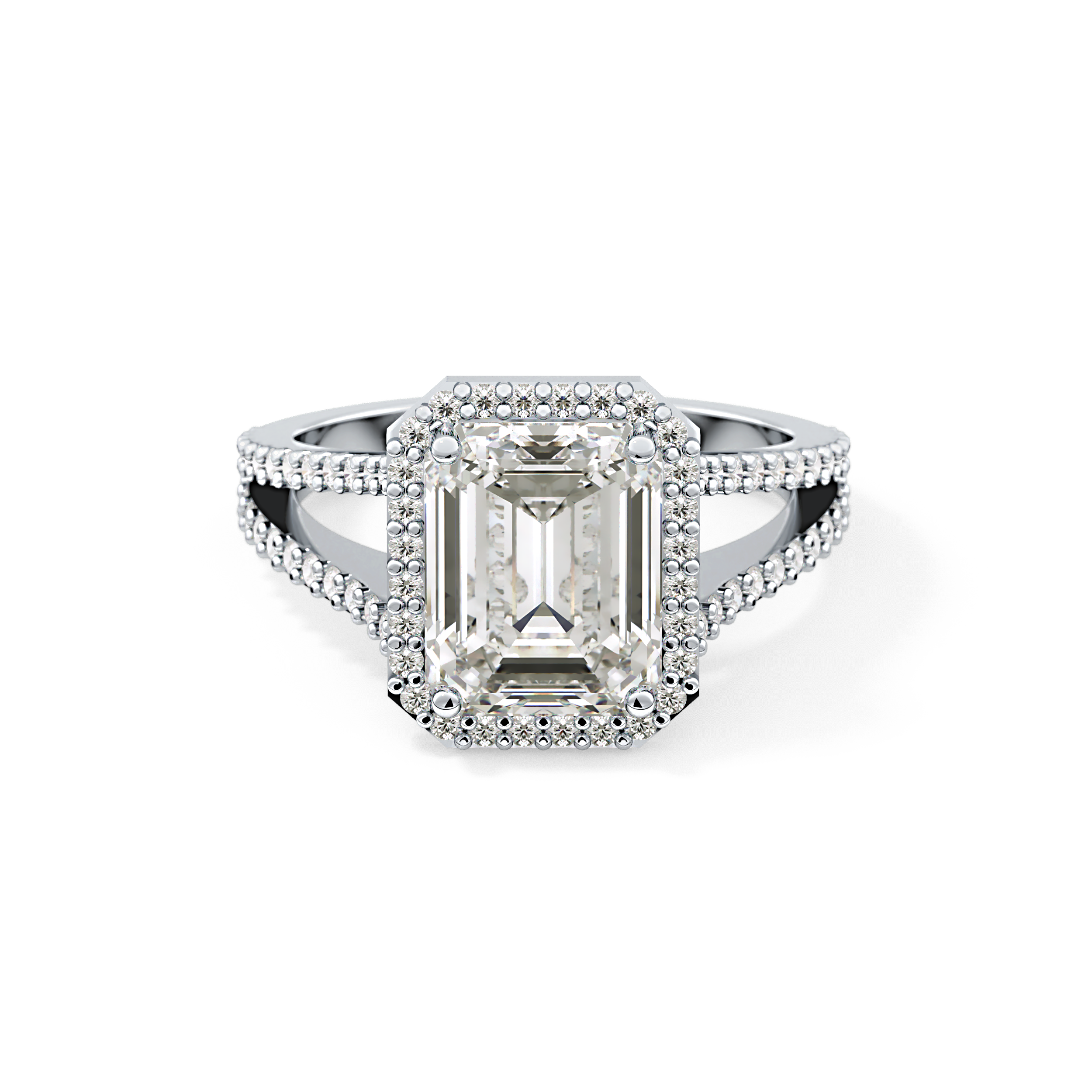 Emerald Halo & Split Shank Pave Lab Grown Diamond Engagement Ring