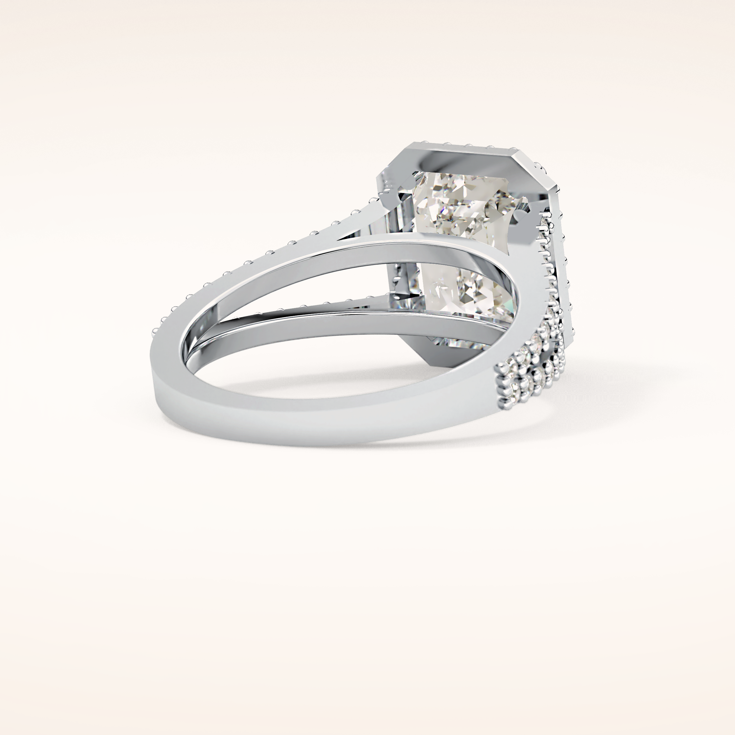 3.1 CT Emerald Shaped Split Shank & Halo Moissanite Engagement Ring