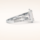 3.1 CT Emerald Shaped Split Shank & Halo Moissanite Engagement Ring