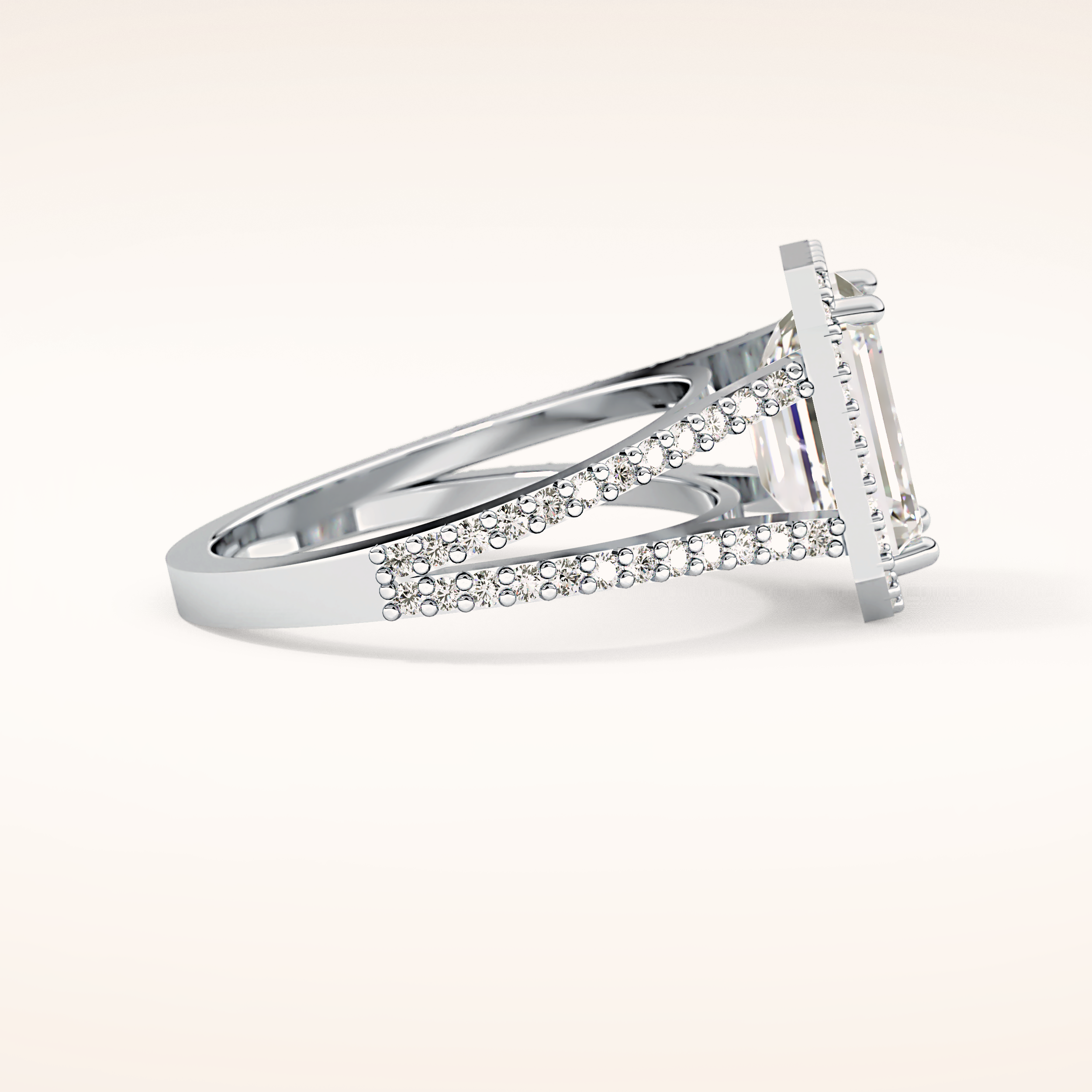 3.1 CT Emerald Shaped Split Shank & Halo Moissanite Engagement Ring