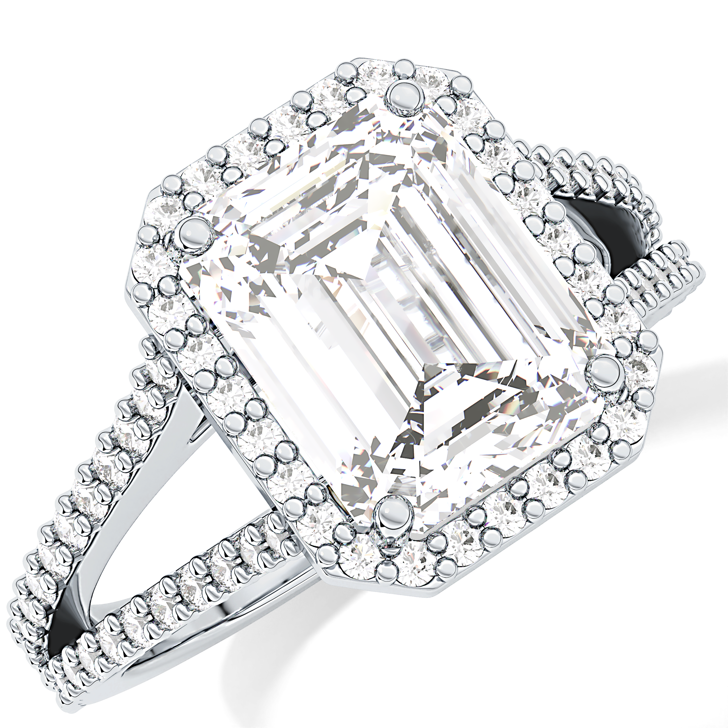 Emerald Halo & Split Shank Pave Lab Grown Diamond Engagement Ring