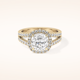 3.28 CT Cushion Shaped Split Shank & Halo Moissanite Engagement Ring