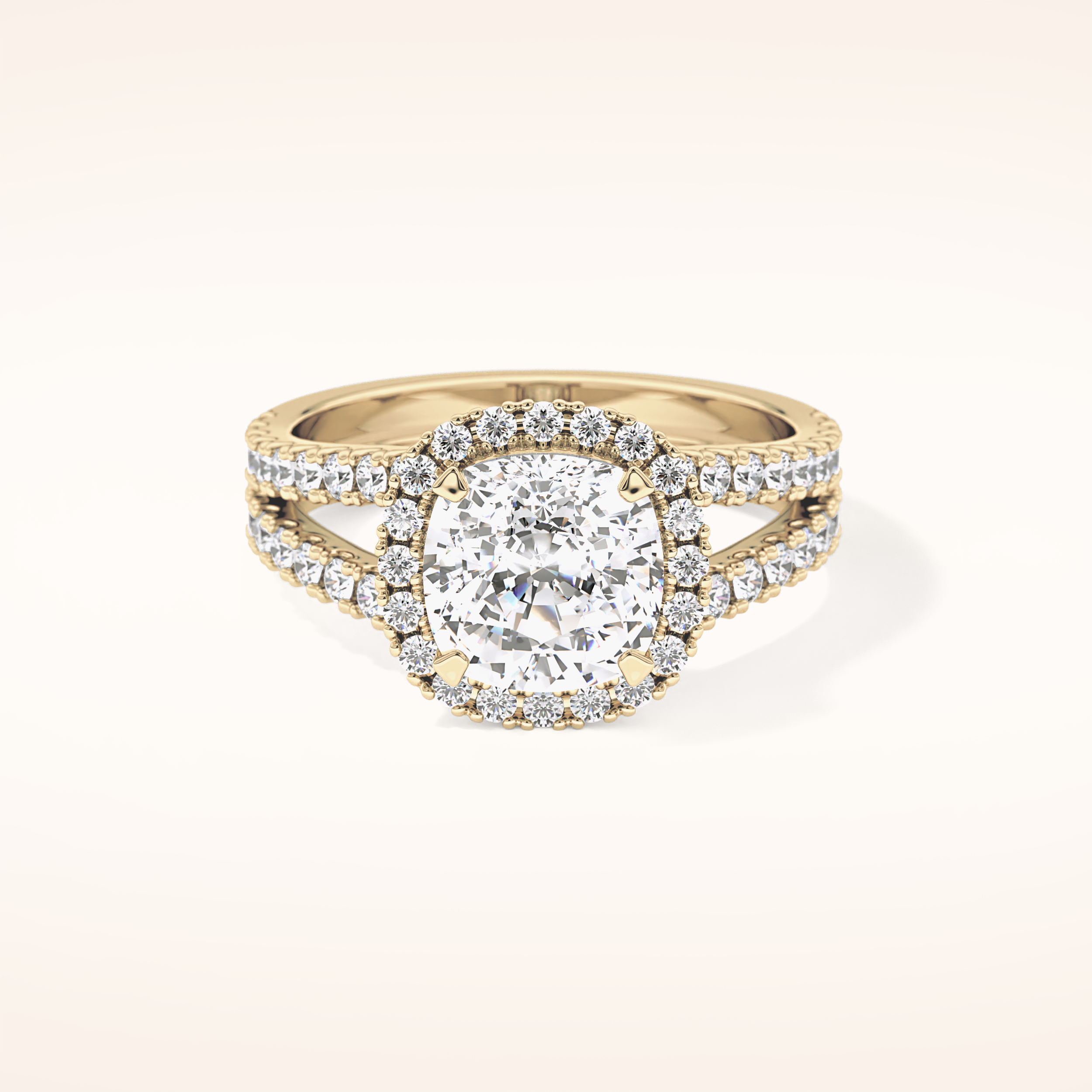 3.28 CT Cushion Shaped Split Shank & Halo Moissanite Engagement Ring