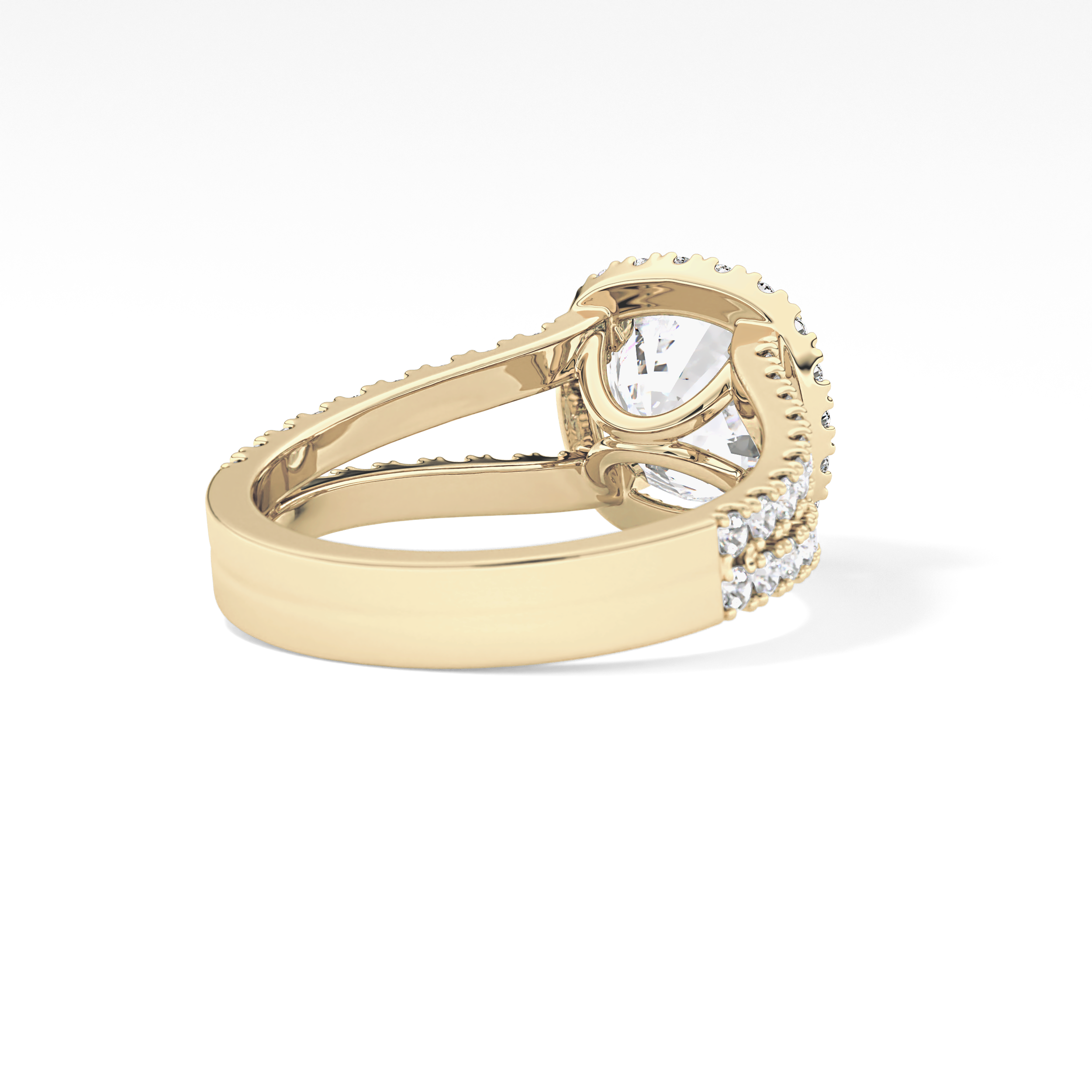 Cushion Pave Split Shank & Halo Lab Grown Diamond Engagement Ring