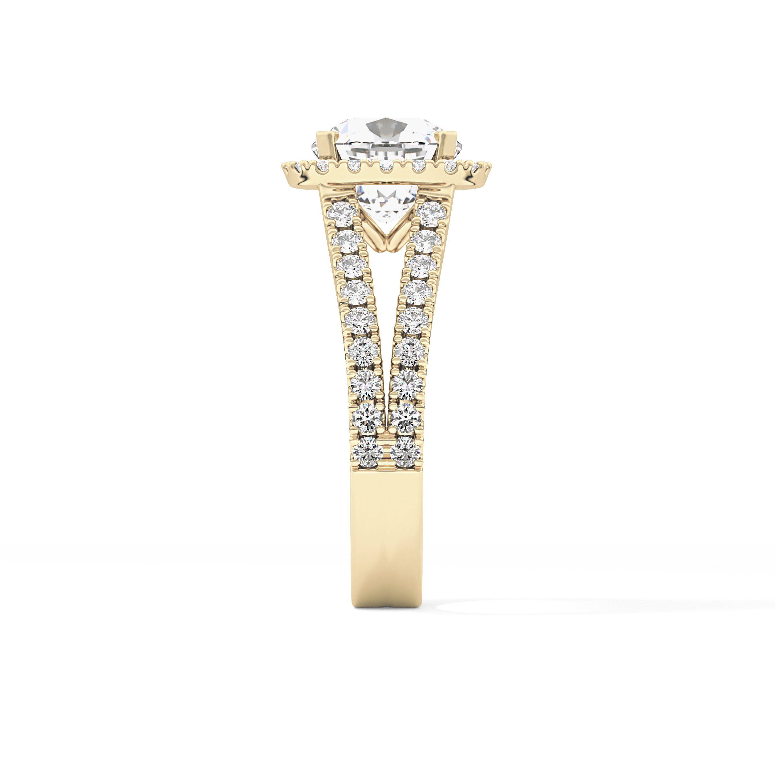 Cushion Pave Split Shank & Halo Lab Grown Diamond Engagement Ring