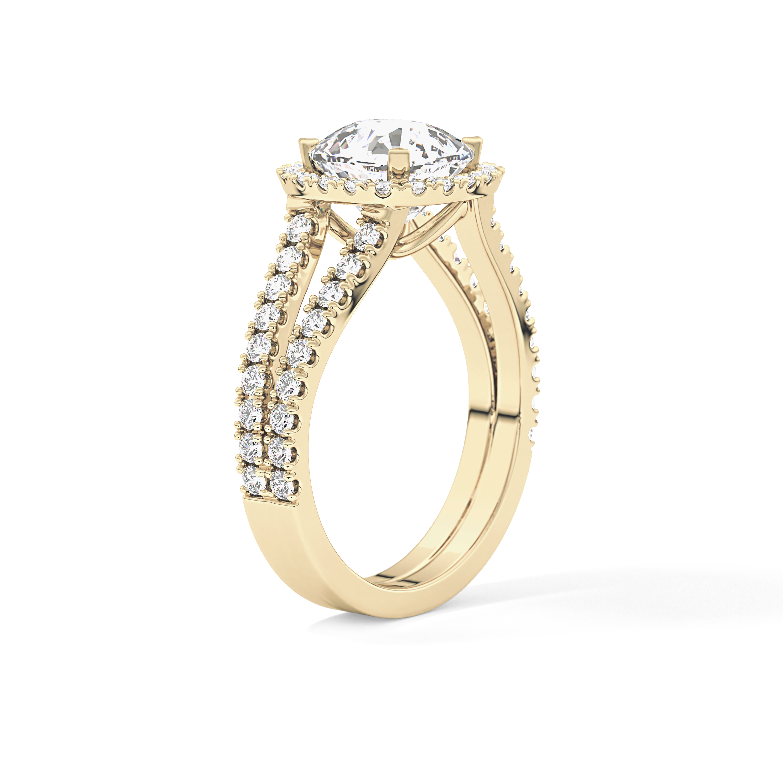 Cushion Pave Split Shank & Halo Lab Grown Diamond Engagement Ring