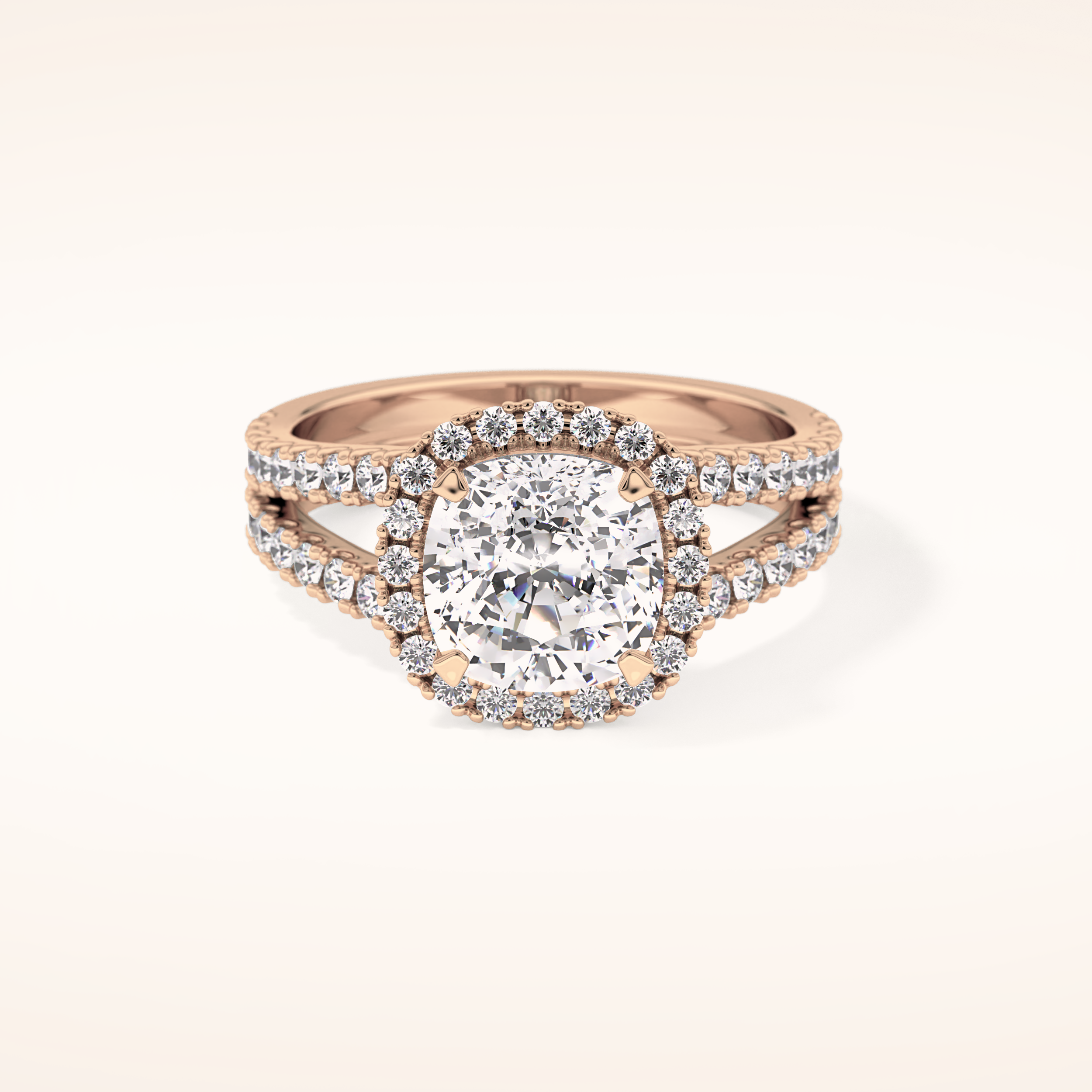3.28 CT Cushion Shaped Split Shank & Halo Moissanite Engagement Ring