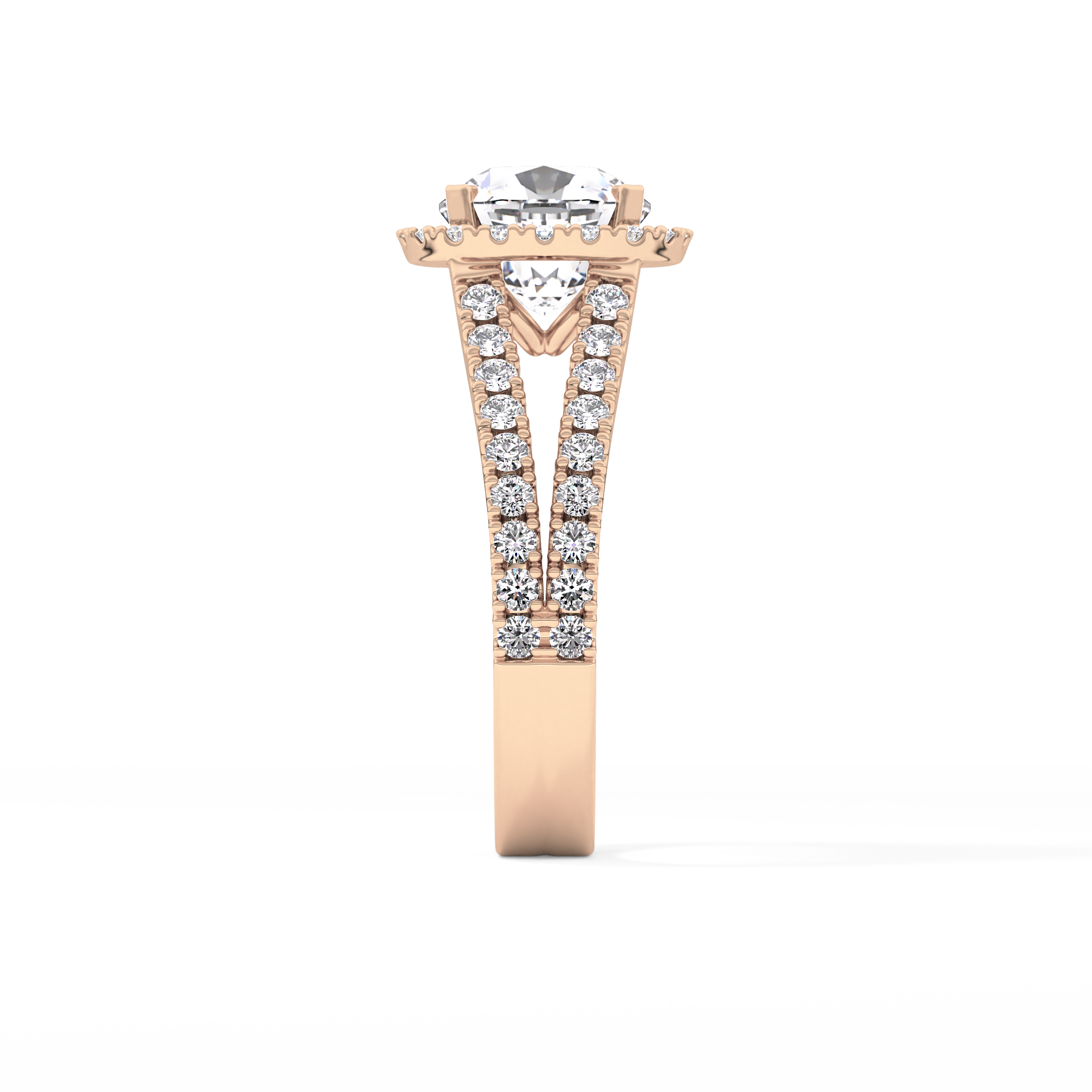 Cushion Pave Split Shank & Halo Lab Grown Diamond Engagement Ring