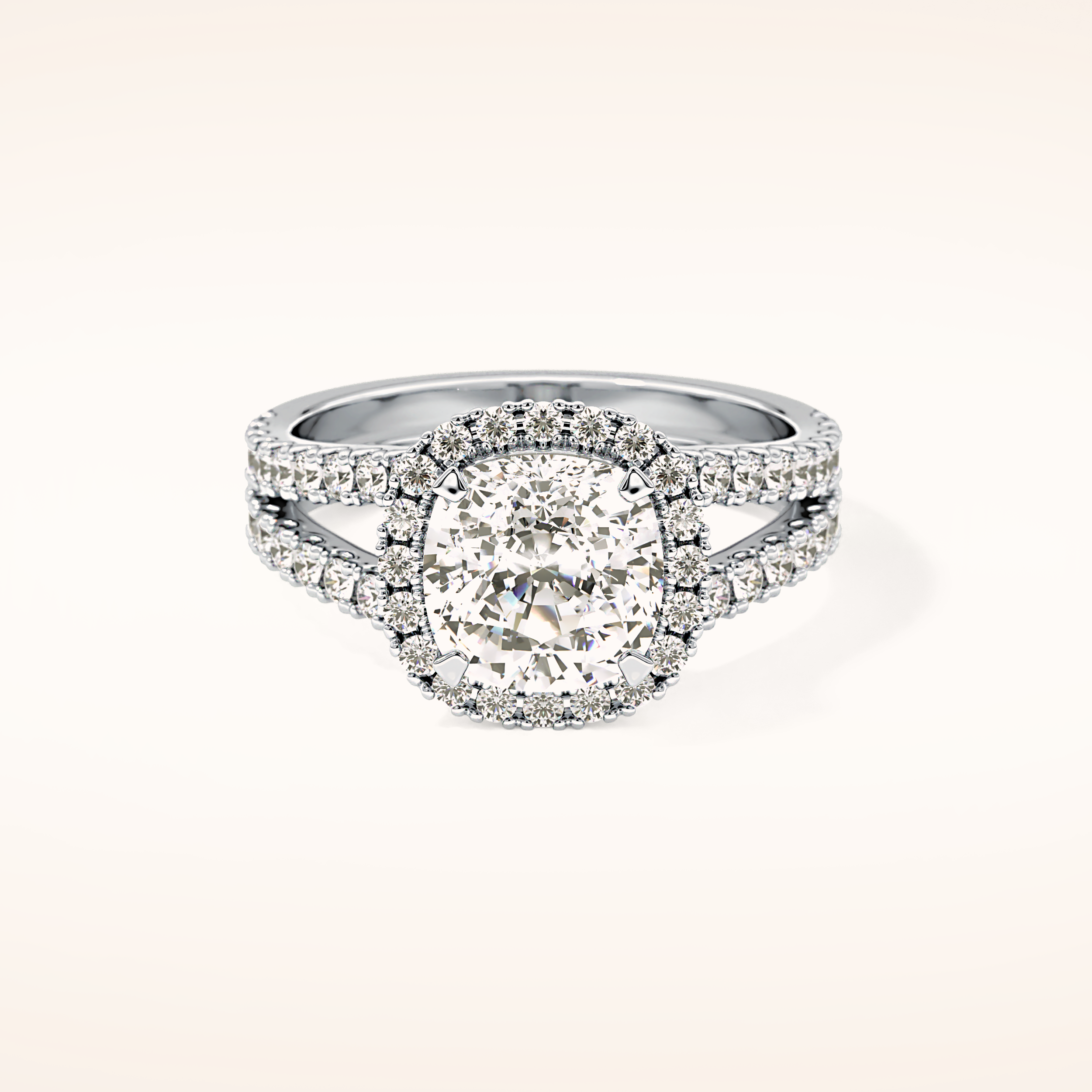 3.28 CT Cushion Shaped Split Shank & Halo Moissanite Engagement Ring
