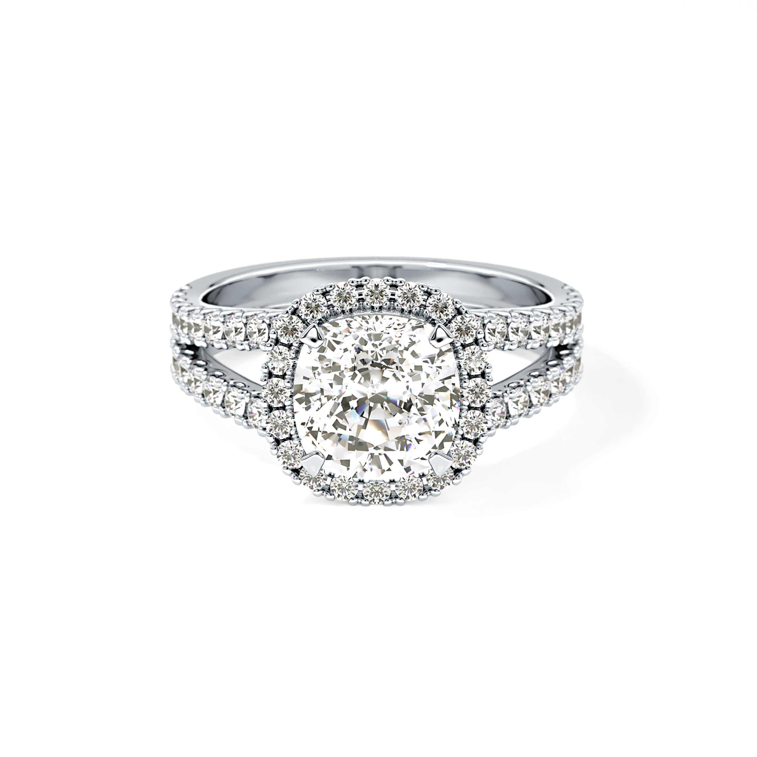 Cushion Pave Split Shank & Halo Lab Grown Diamond Engagement Ring