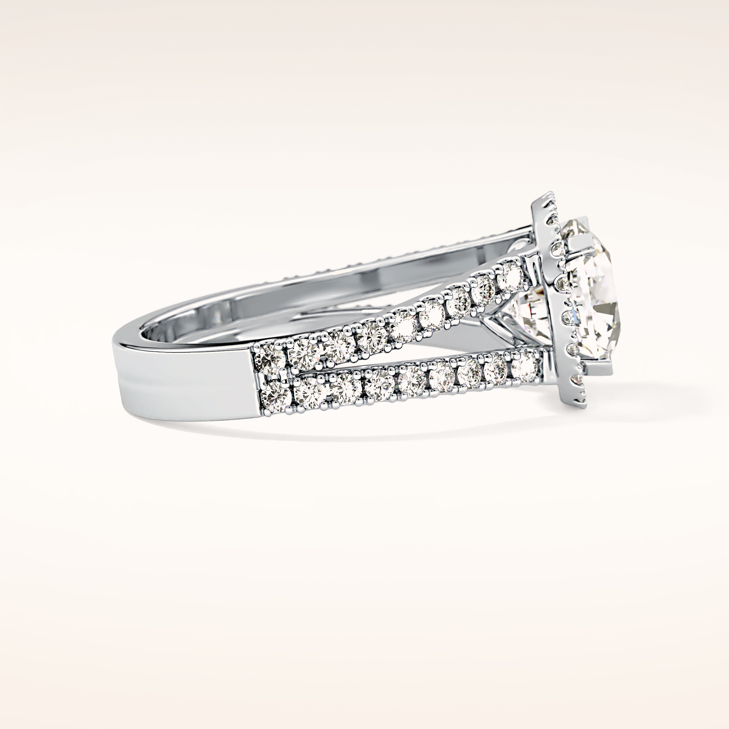 3.28 CT Cushion Shaped Split Shank & Halo Moissanite Engagement Ring