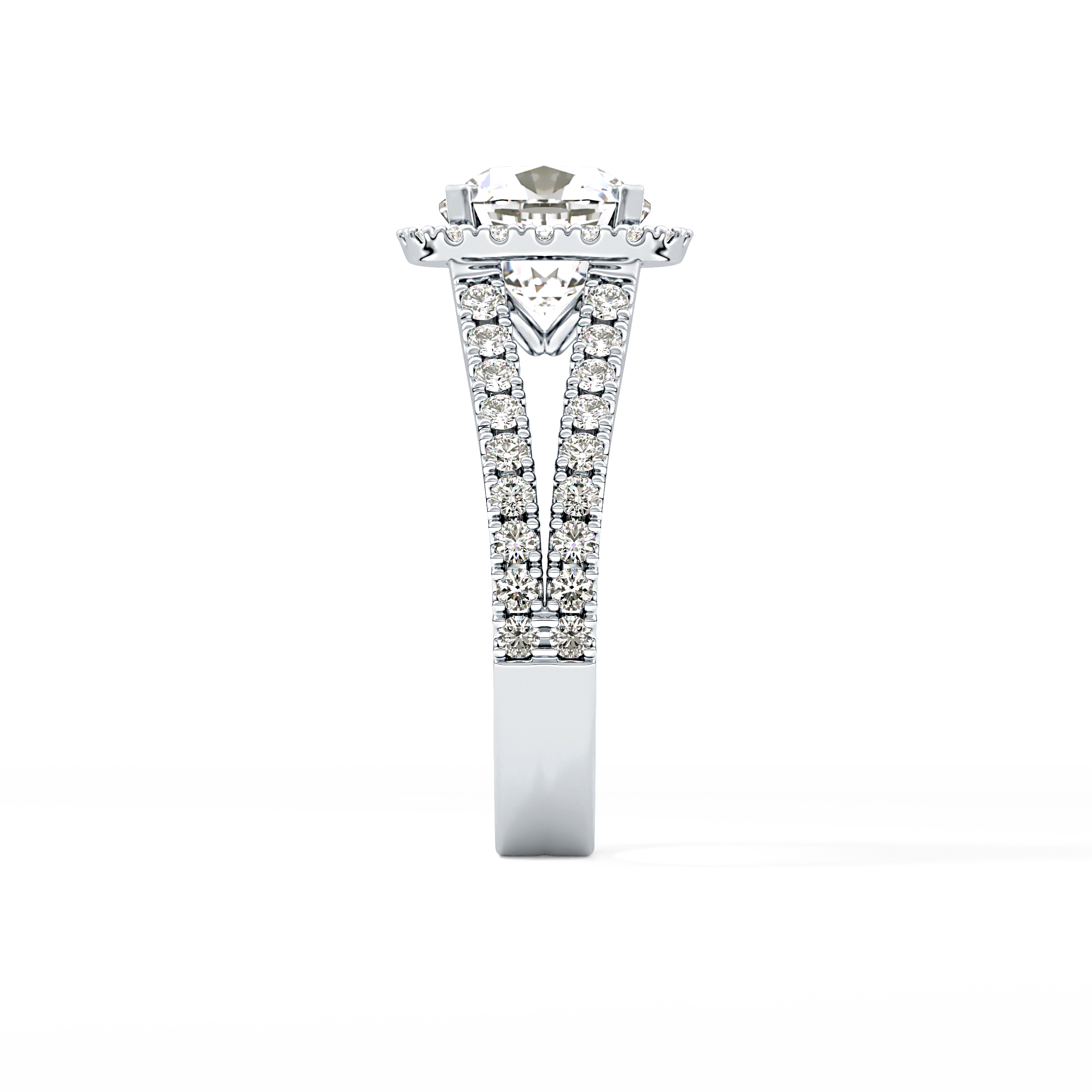 Cushion Pave Split Shank & Halo Lab Grown Diamond Engagement Ring