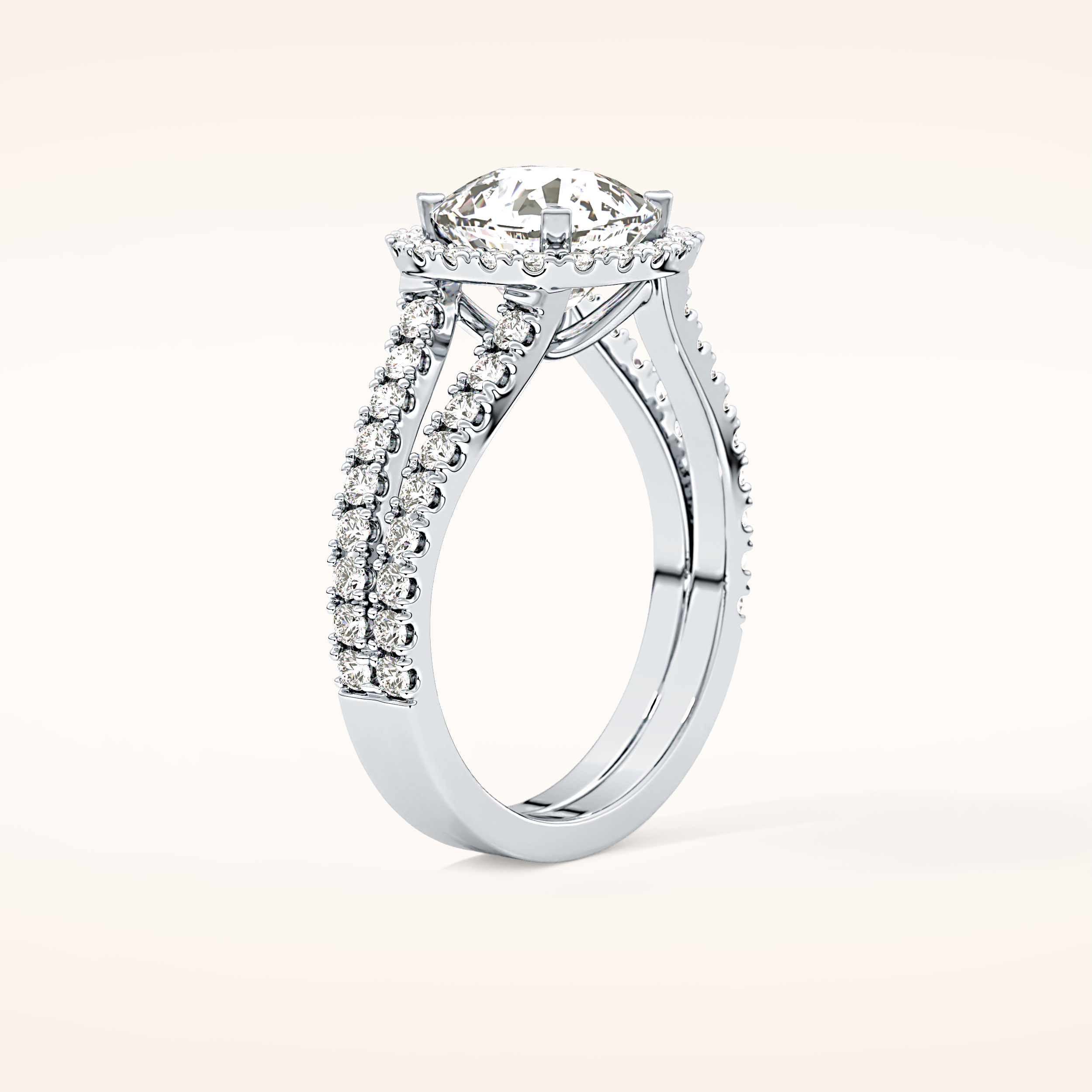 3.28 CT Cushion Shaped Split Shank & Halo Moissanite Engagement Ring