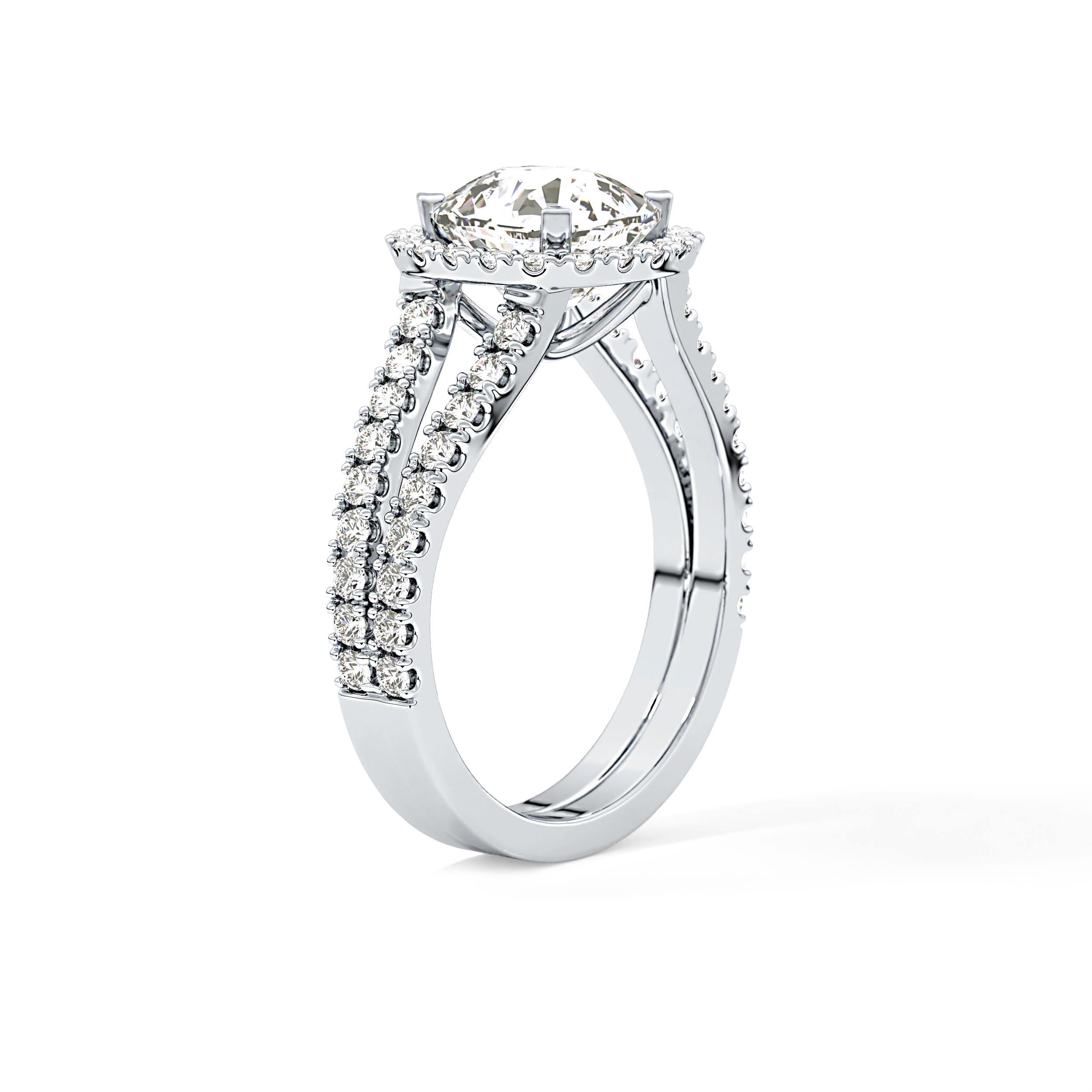 Cushion Pave Split Shank & Halo Lab Grown Diamond Engagement Ring