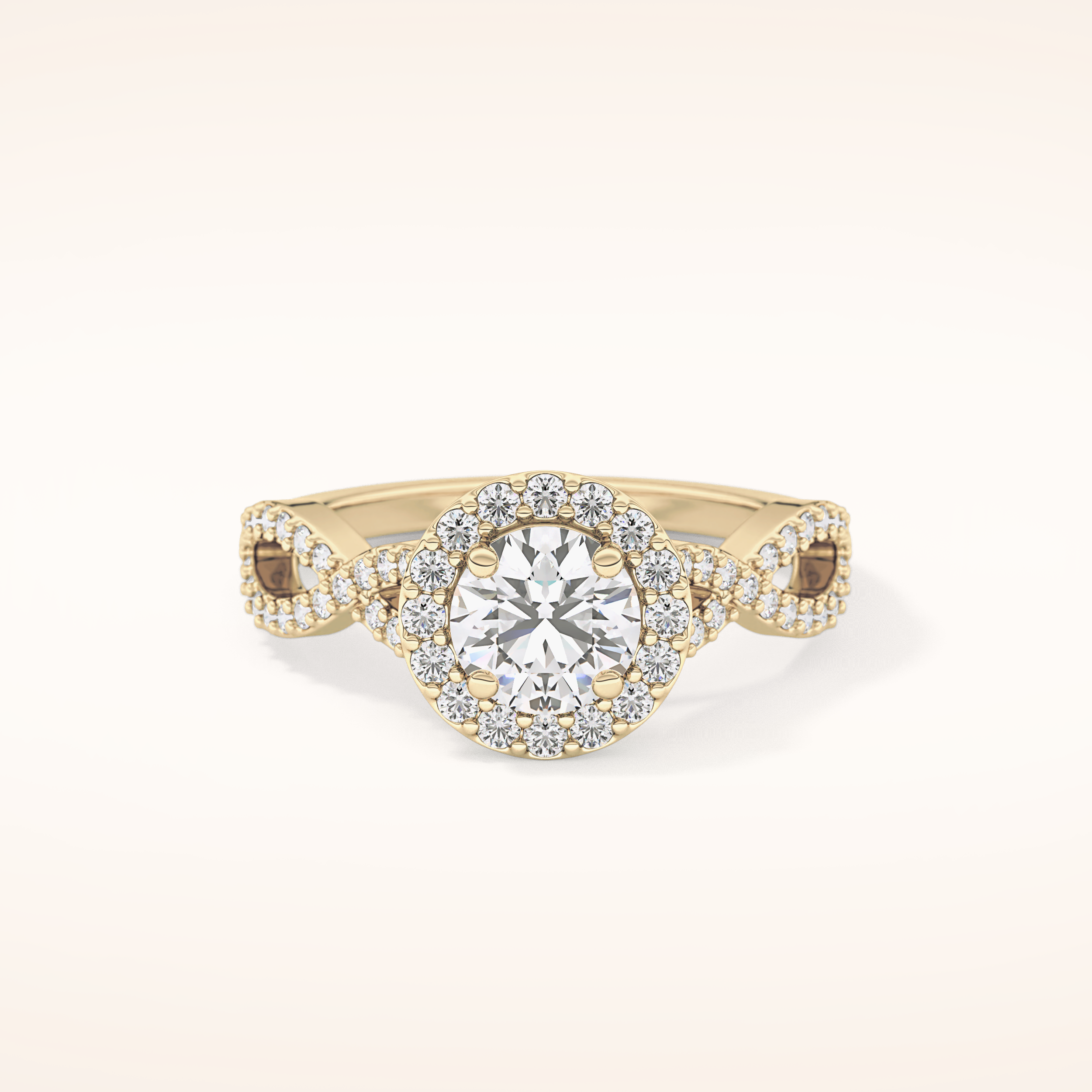 0.8 CT Round Shaped Double Halo & Twisted Pave Moissanite Engagement Ring
