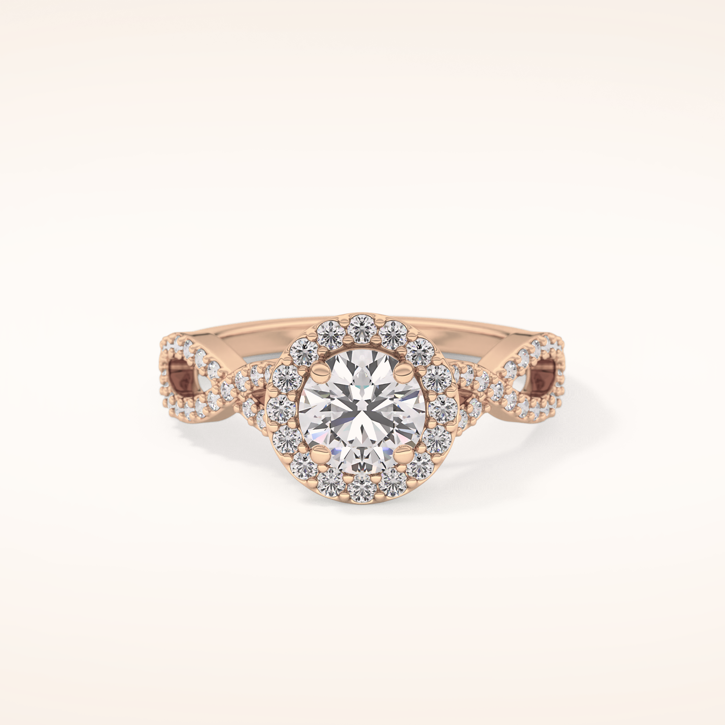 0.8 CT Round Shaped Double Halo & Twisted Pave Moissanite Engagement Ring