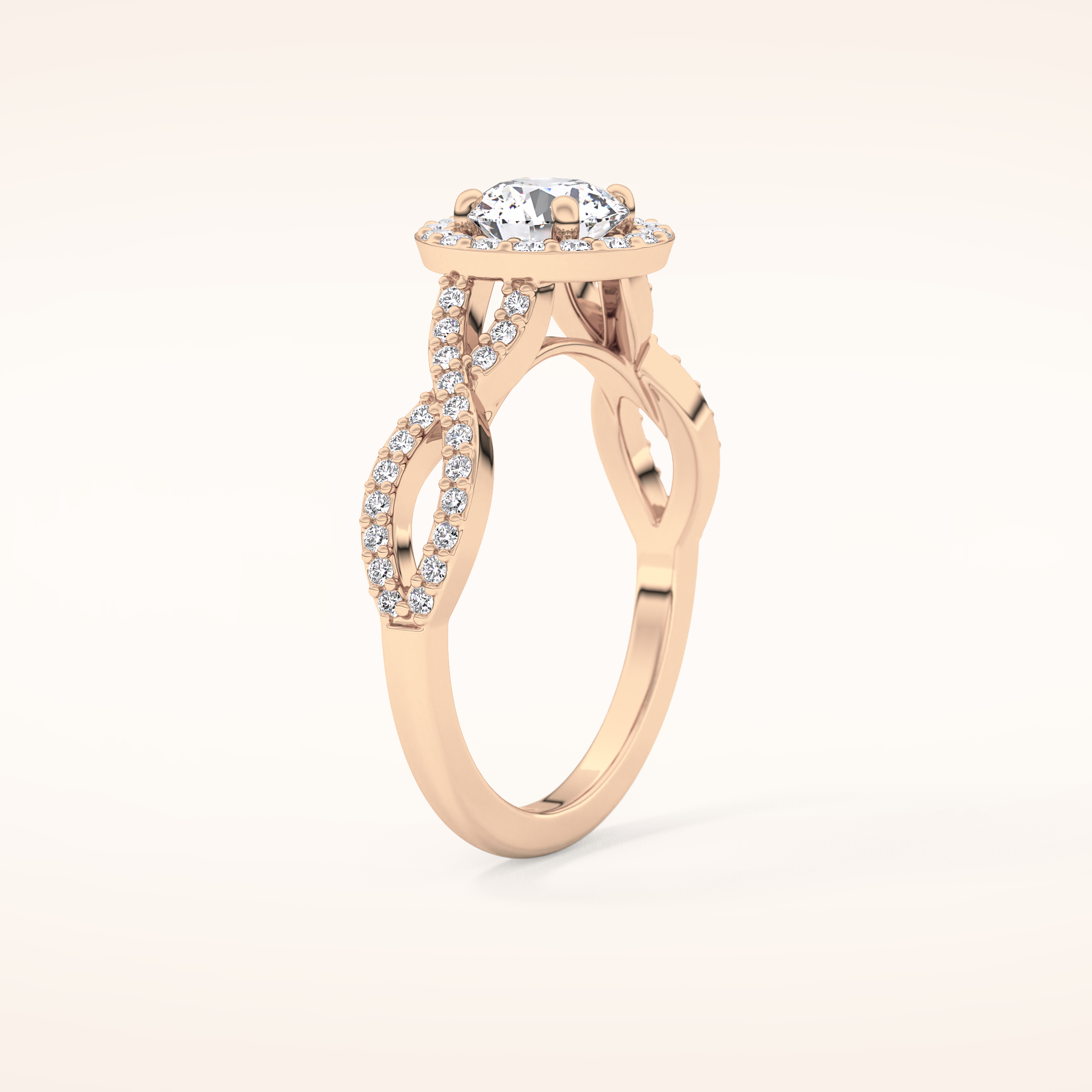 0.8 CT Round Shaped Double Halo & Twisted Pave Moissanite Engagement Ring