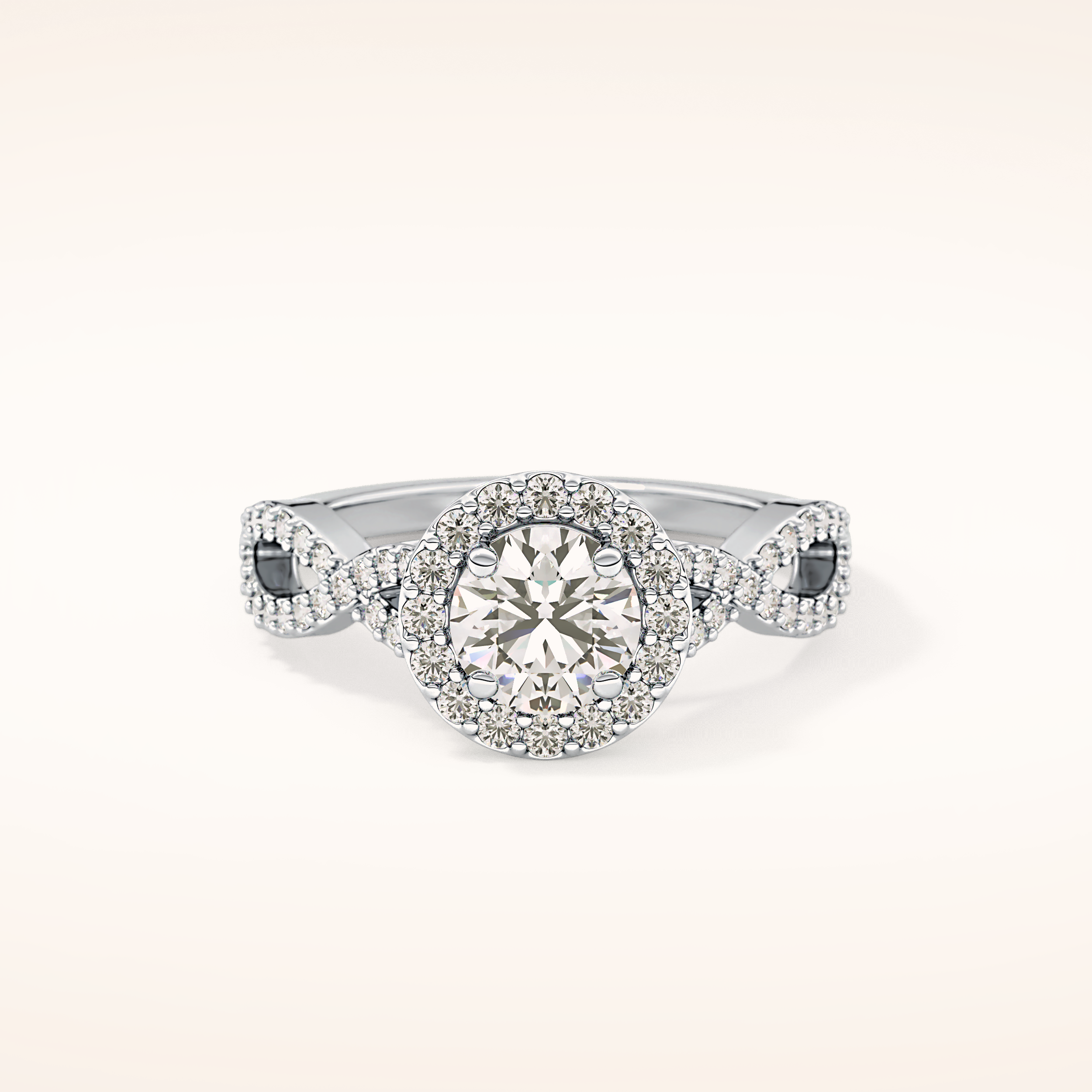 0.8 CT Round Shaped Double Halo & Twisted Pave Moissanite Engagement Ring