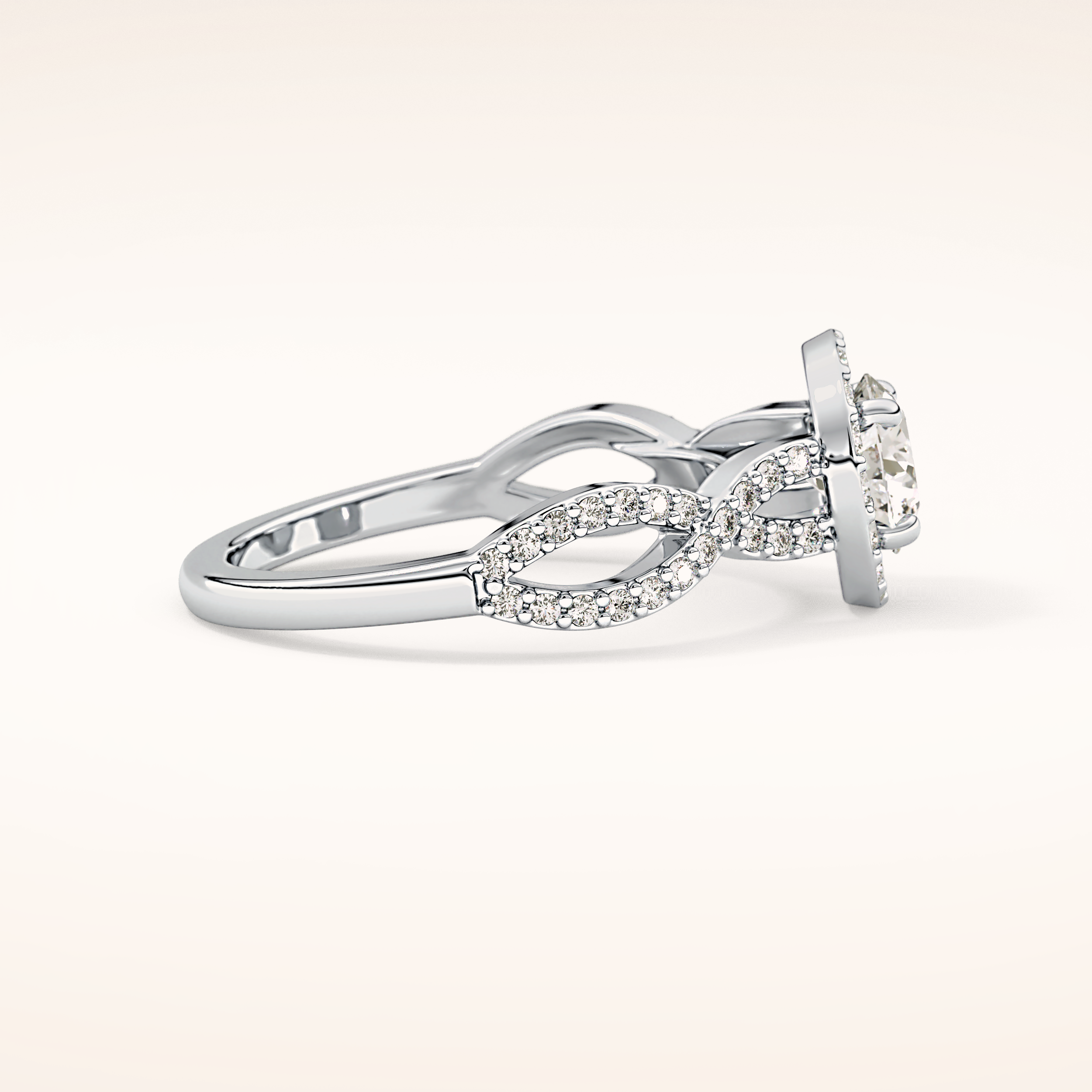 0.8 CT Round Shaped Double Halo & Twisted Pave Moissanite Engagement Ring