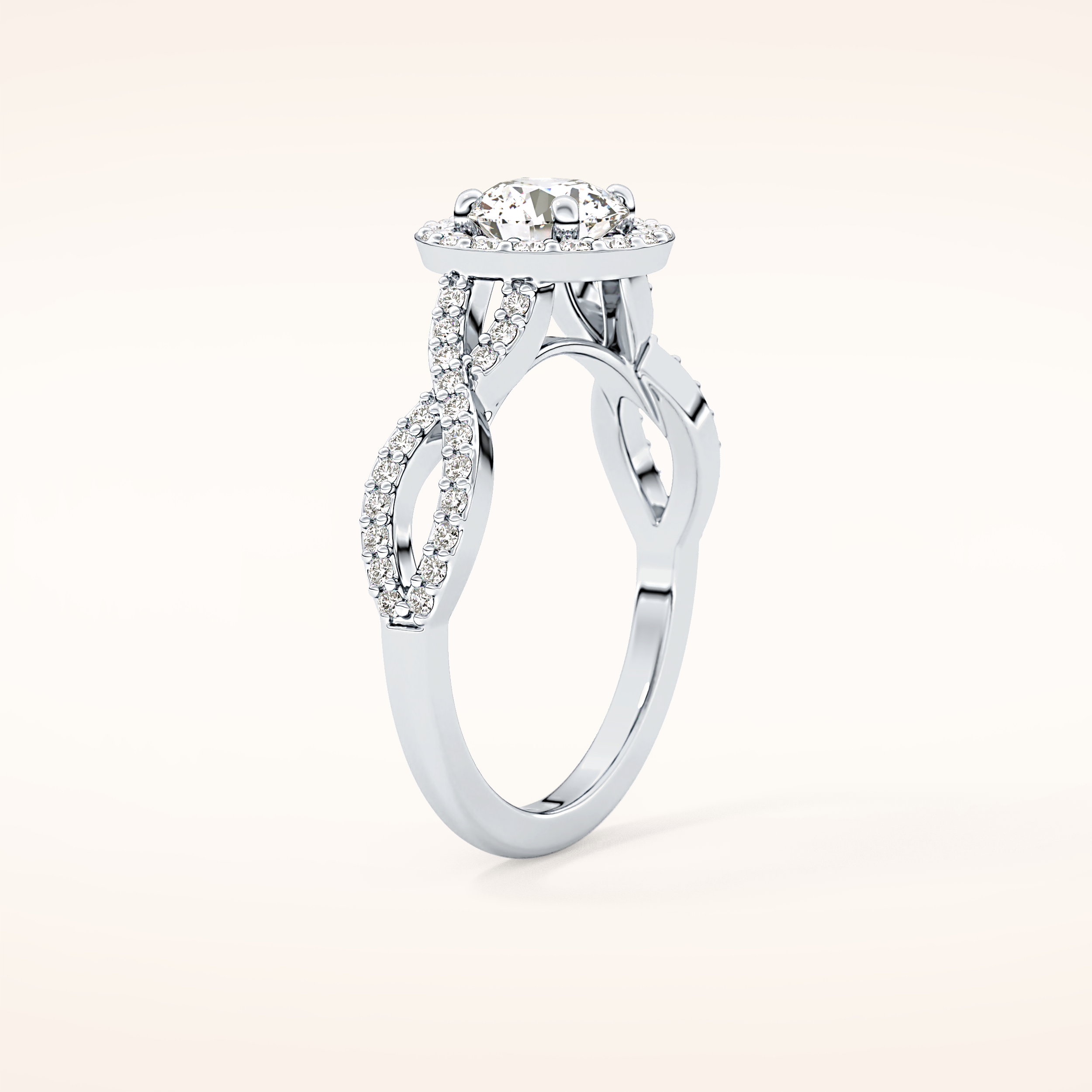 0.8 CT Round Shaped Double Halo & Twisted Pave Moissanite Engagement Ring