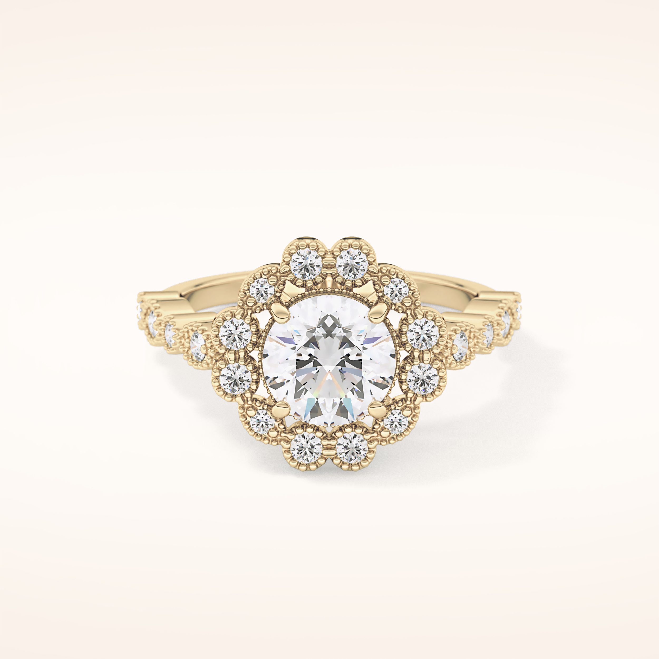 1.34 CT Round Shaped Halo & Pave Moissanite Engagement Ring