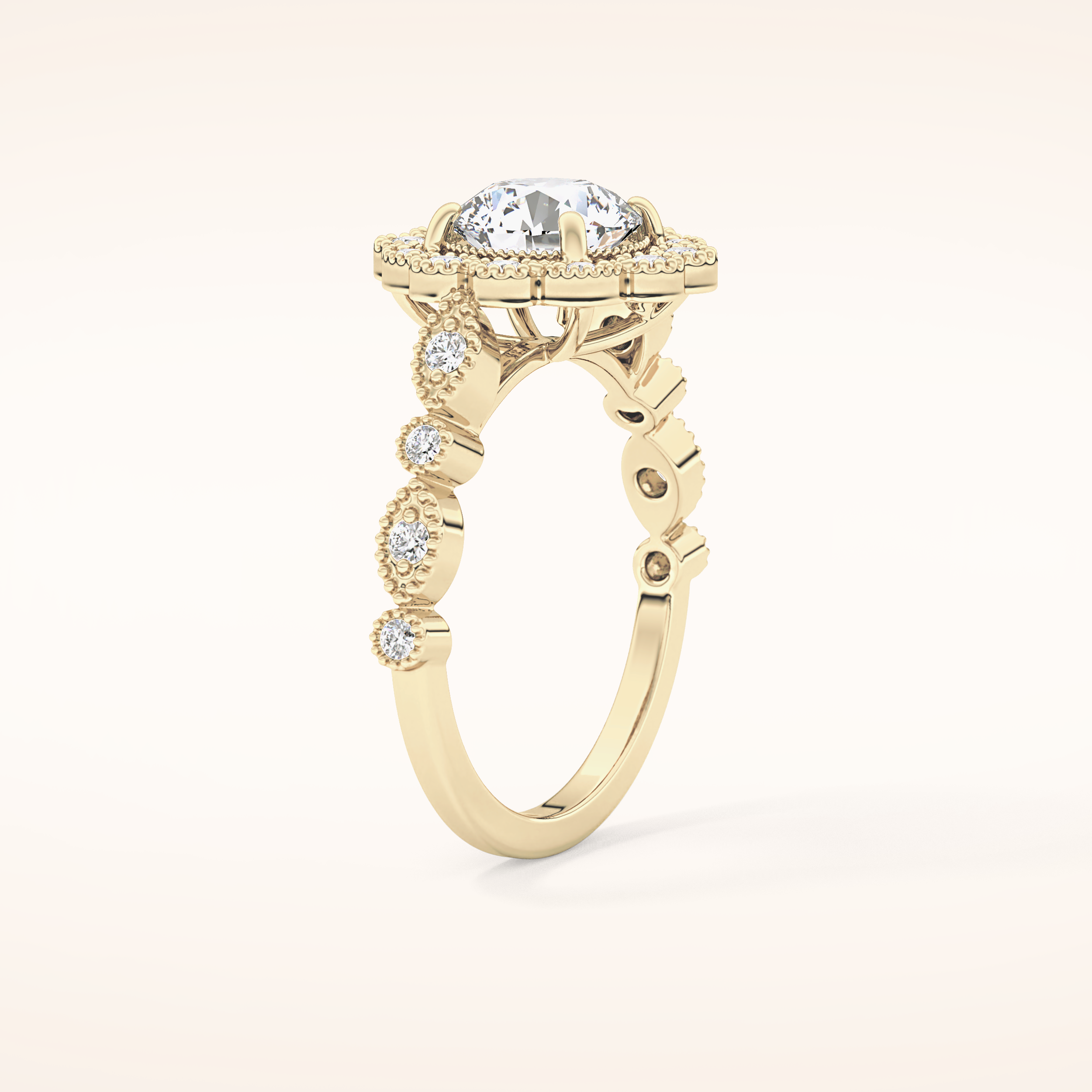 1.34 CT Round Shaped Halo & Pave Moissanite Engagement Ring