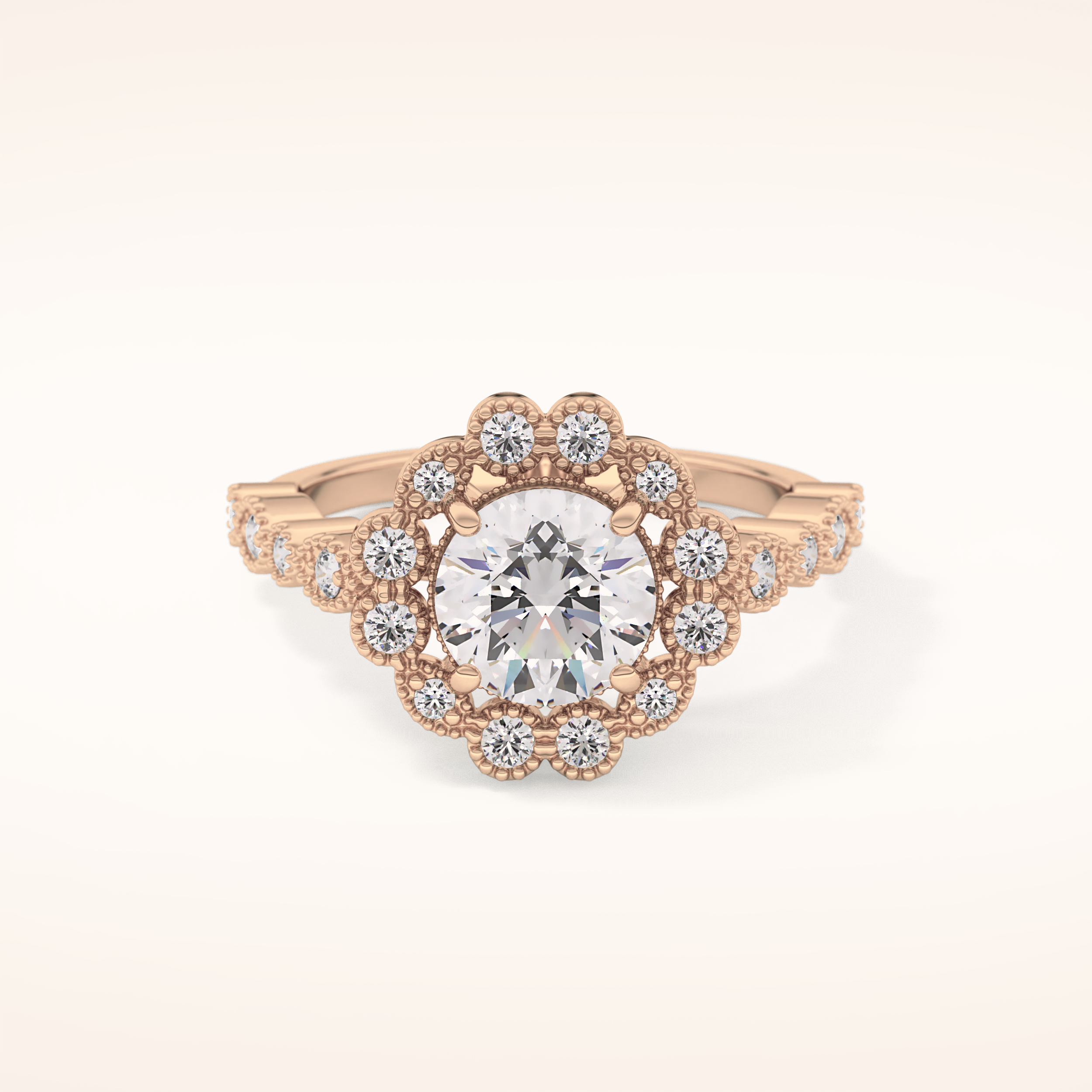1.34 CT Round Shaped Halo & Pave Moissanite Engagement Ring