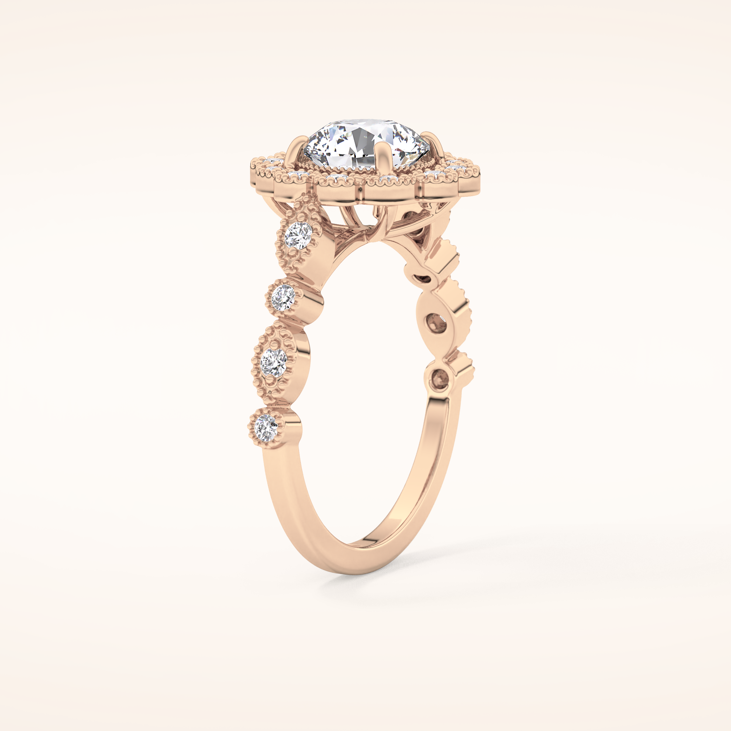 1.34 CT Round Shaped Halo & Pave Moissanite Engagement Ring