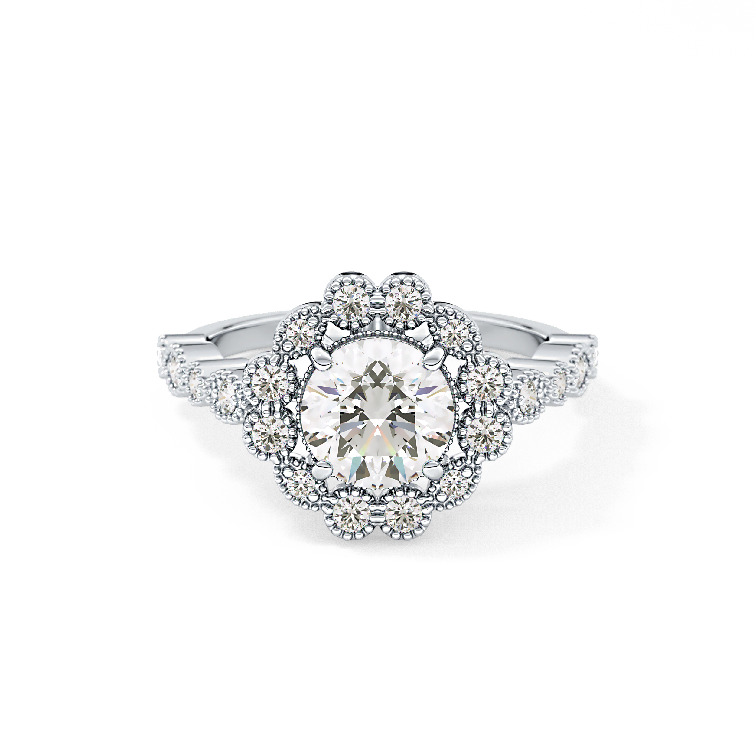 Round Halo & Pave Lab Grown Diamond Engagement Ring