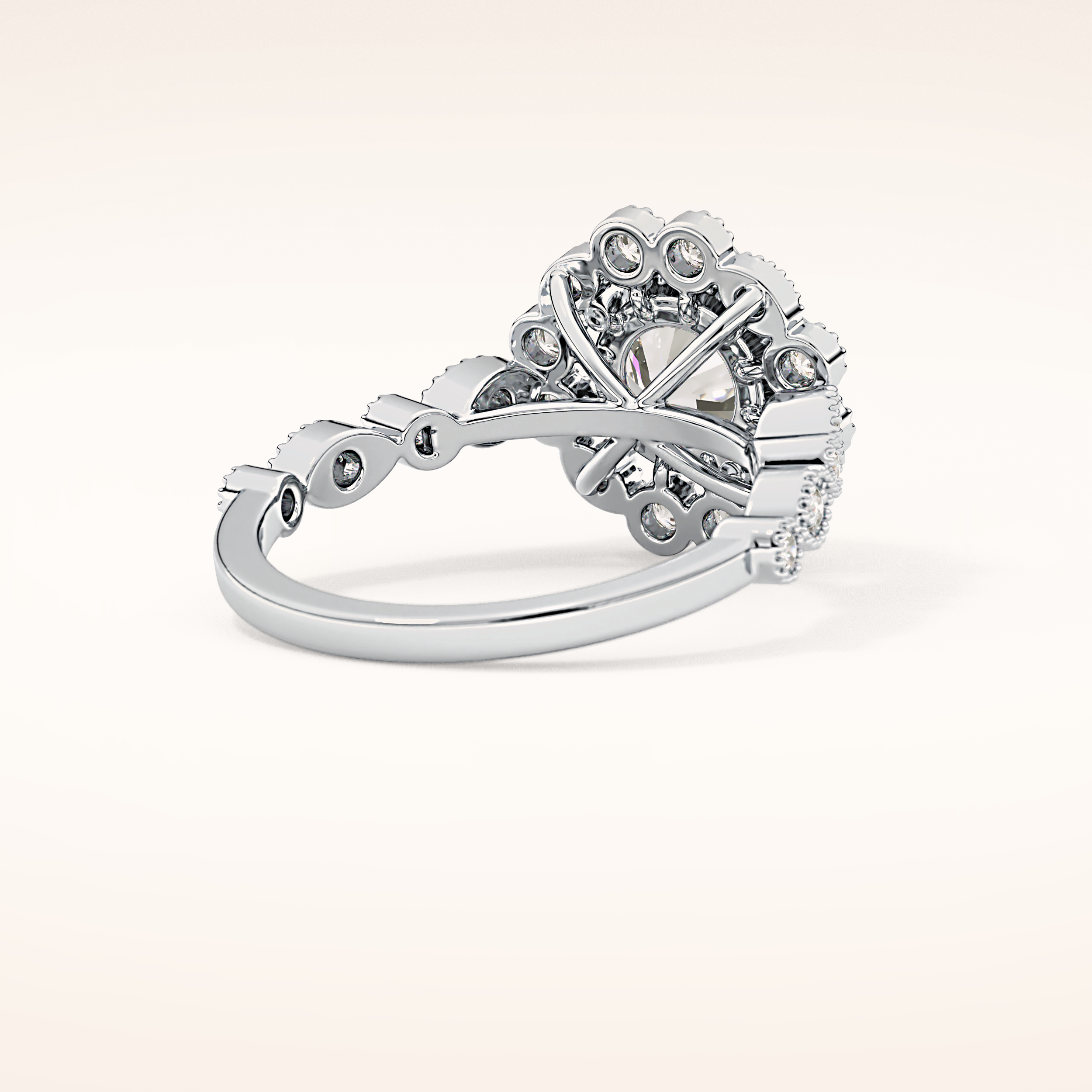 1.34 CT Round Shaped Halo & Pave Moissanite Engagement Ring