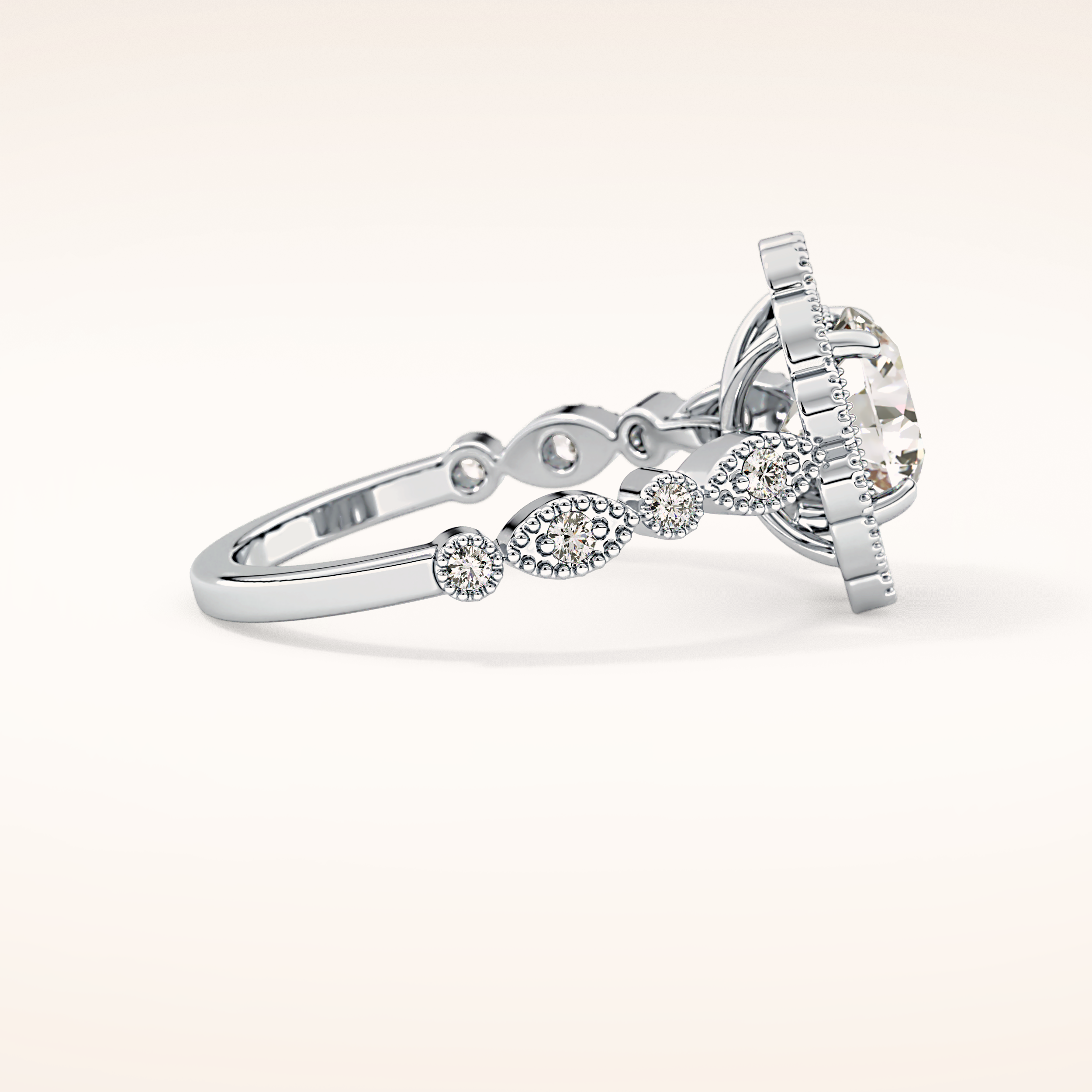 1.34 CT Round Shaped Halo & Pave Moissanite Engagement Ring