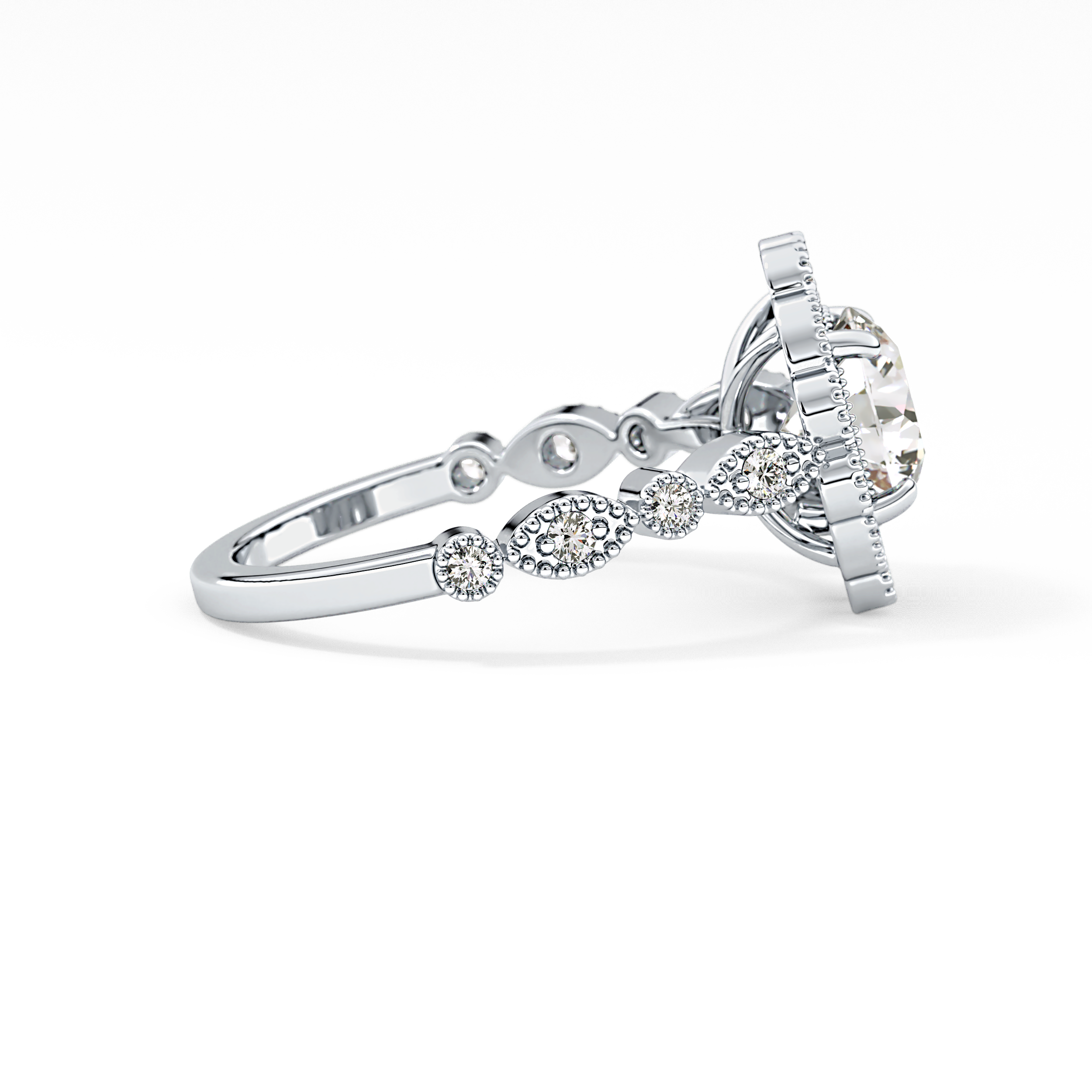 Round Halo & Pave Lab Grown Diamond Engagement Ring