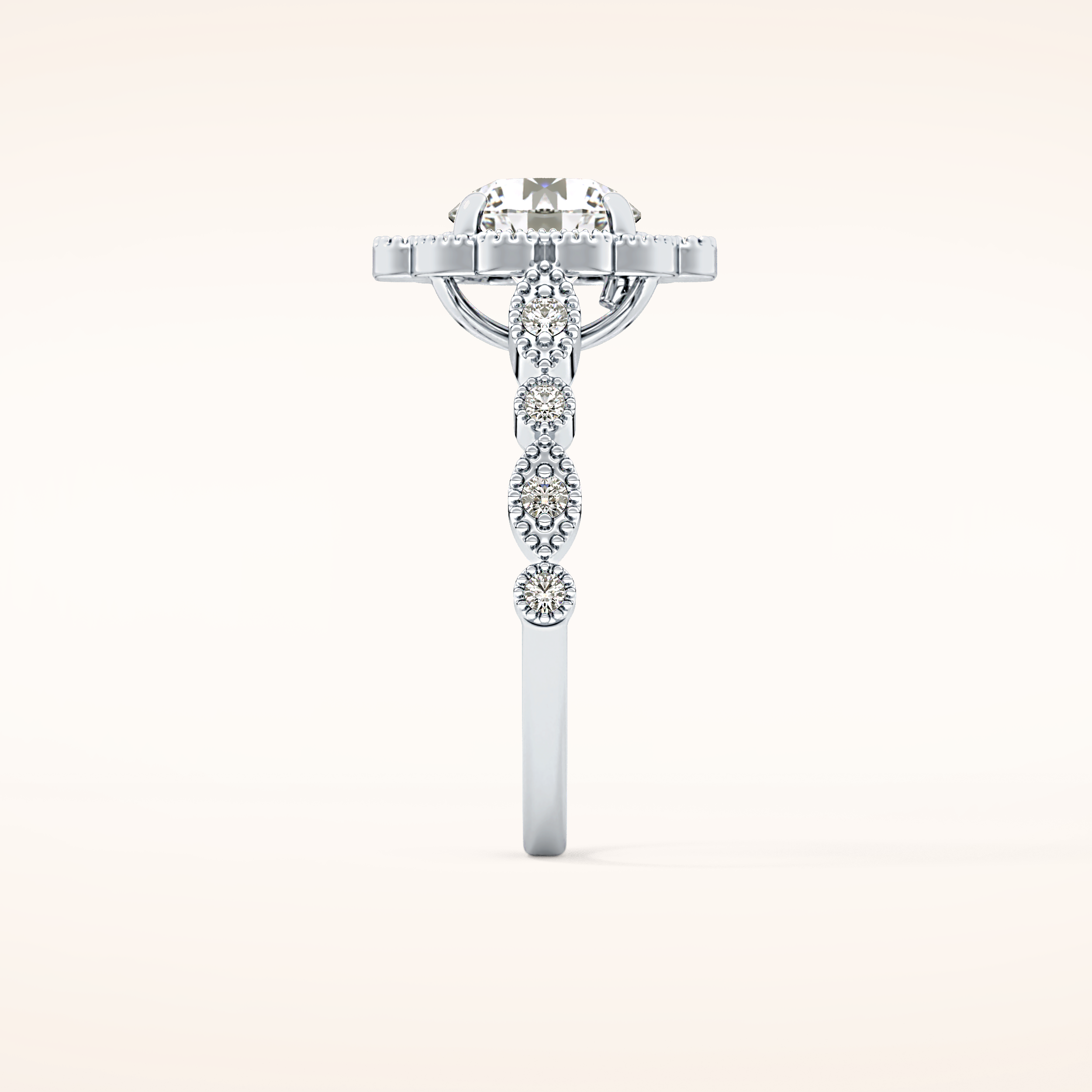 1.34 CT Round Shaped Halo & Pave Moissanite Engagement Ring