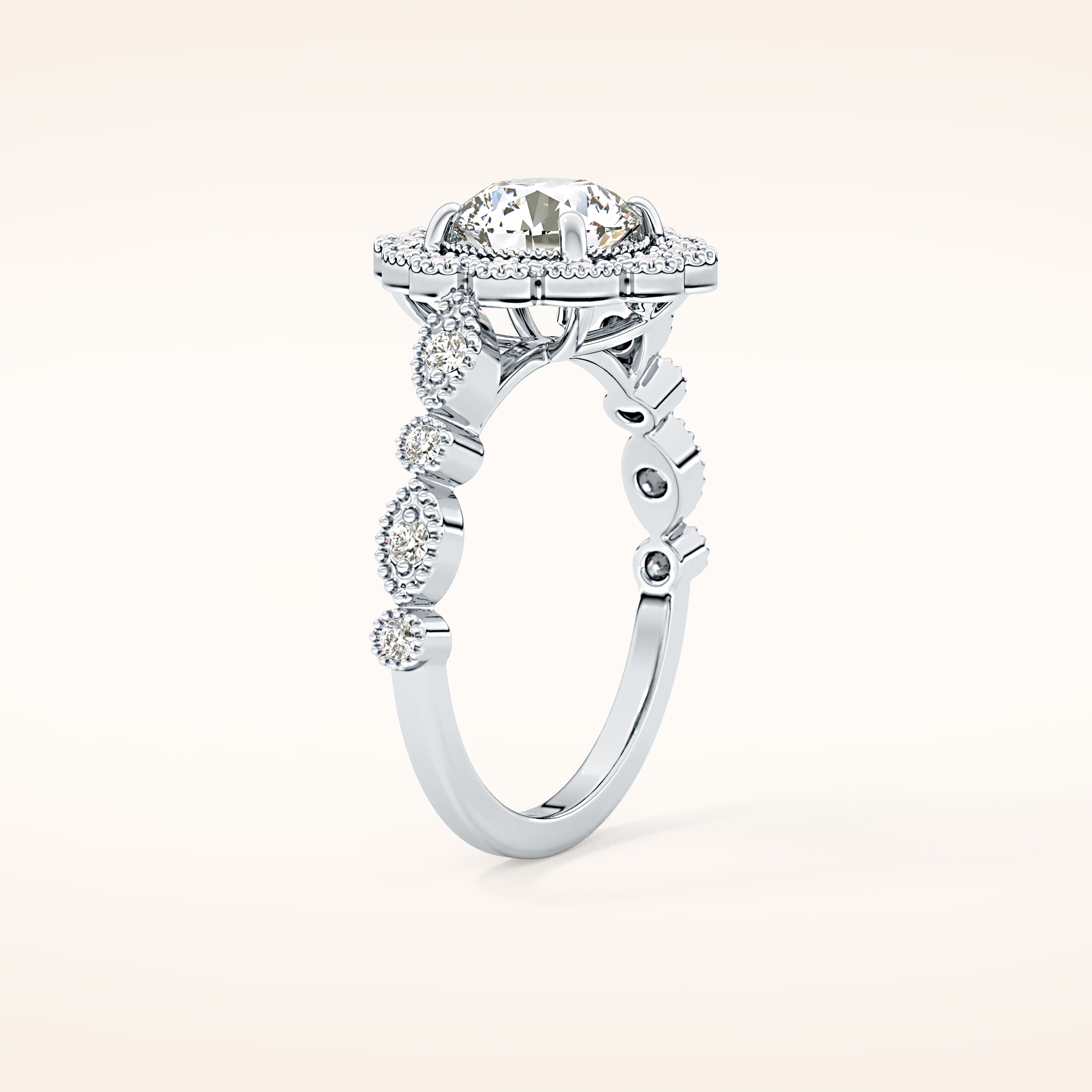 1.34 CT Round Shaped Halo & Pave Moissanite Engagement Ring
