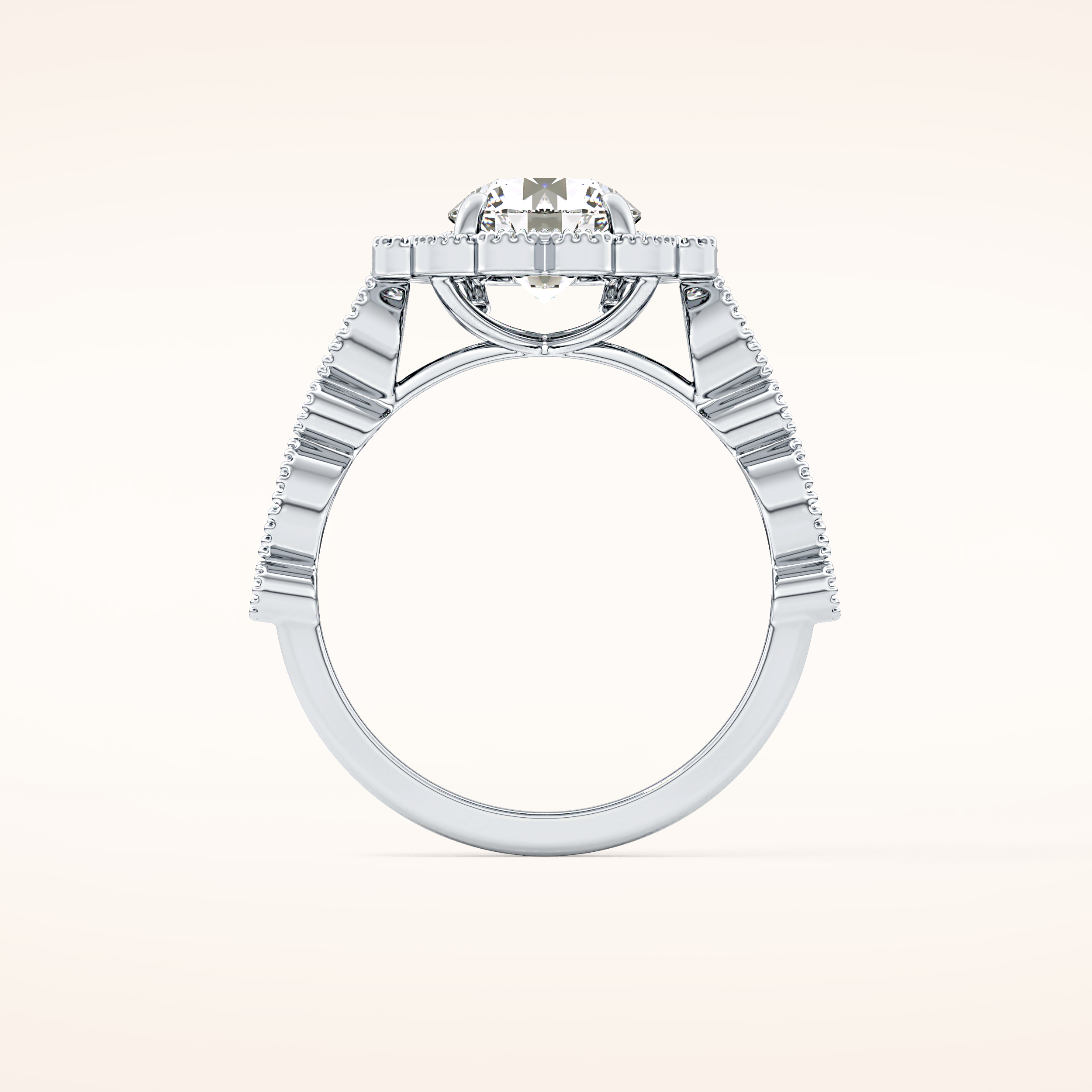 1.34 CT Round Shaped Halo & Pave Moissanite Engagement Ring