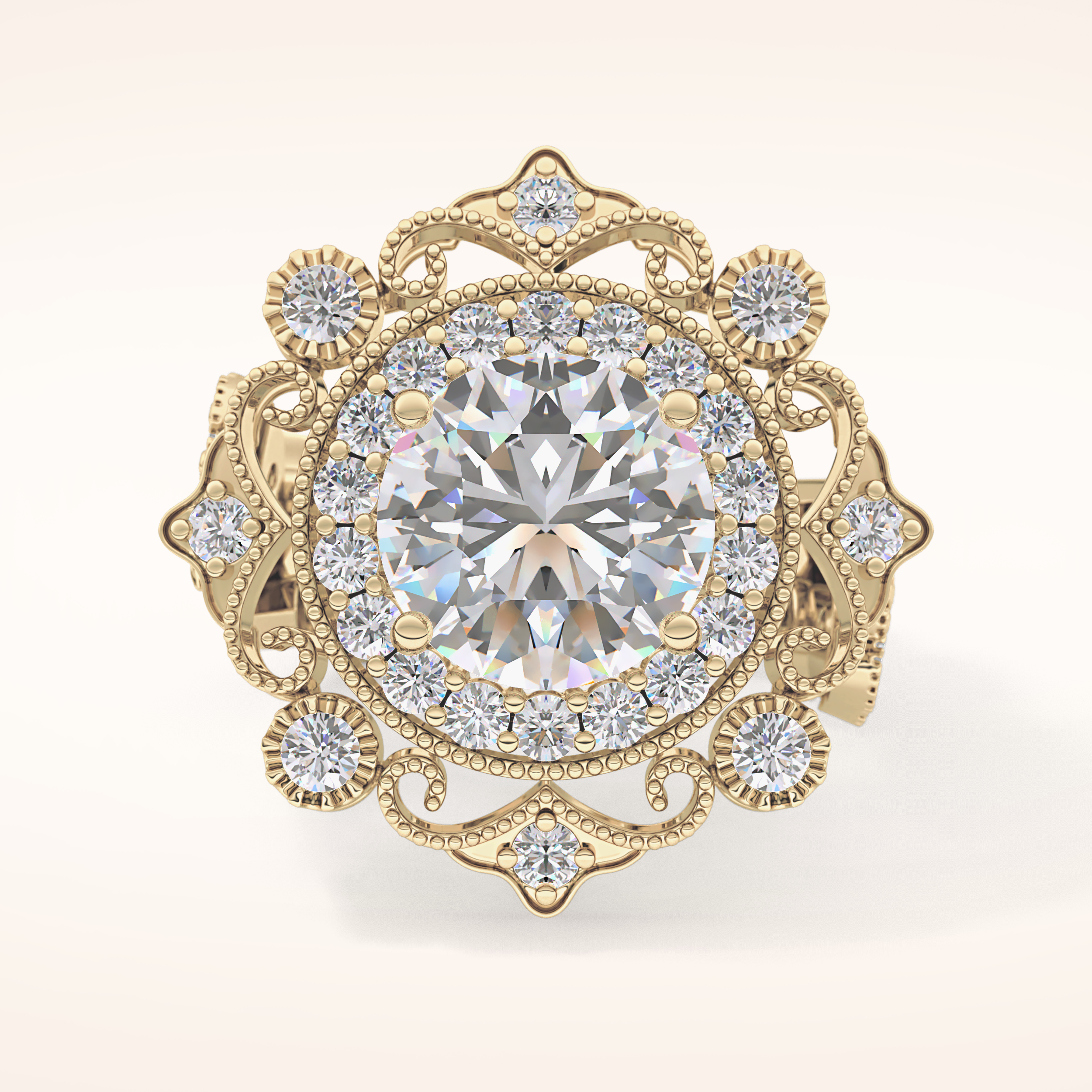 4.14 CT Round Shaped Vintage Cluster Moissanite Engagement Ring